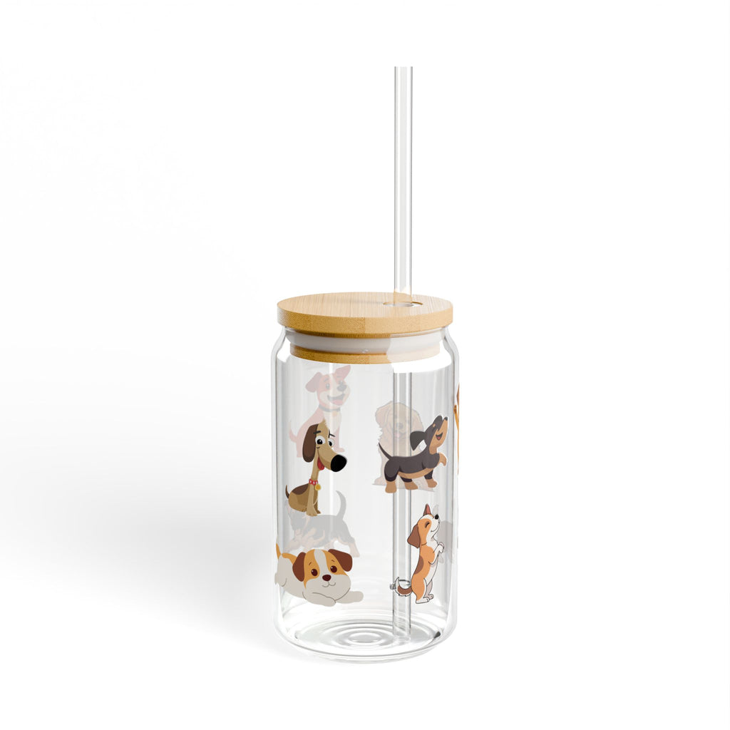 Trinkglas mit Hunde-Motiv, Deckel & Strohhalm, 473 ml