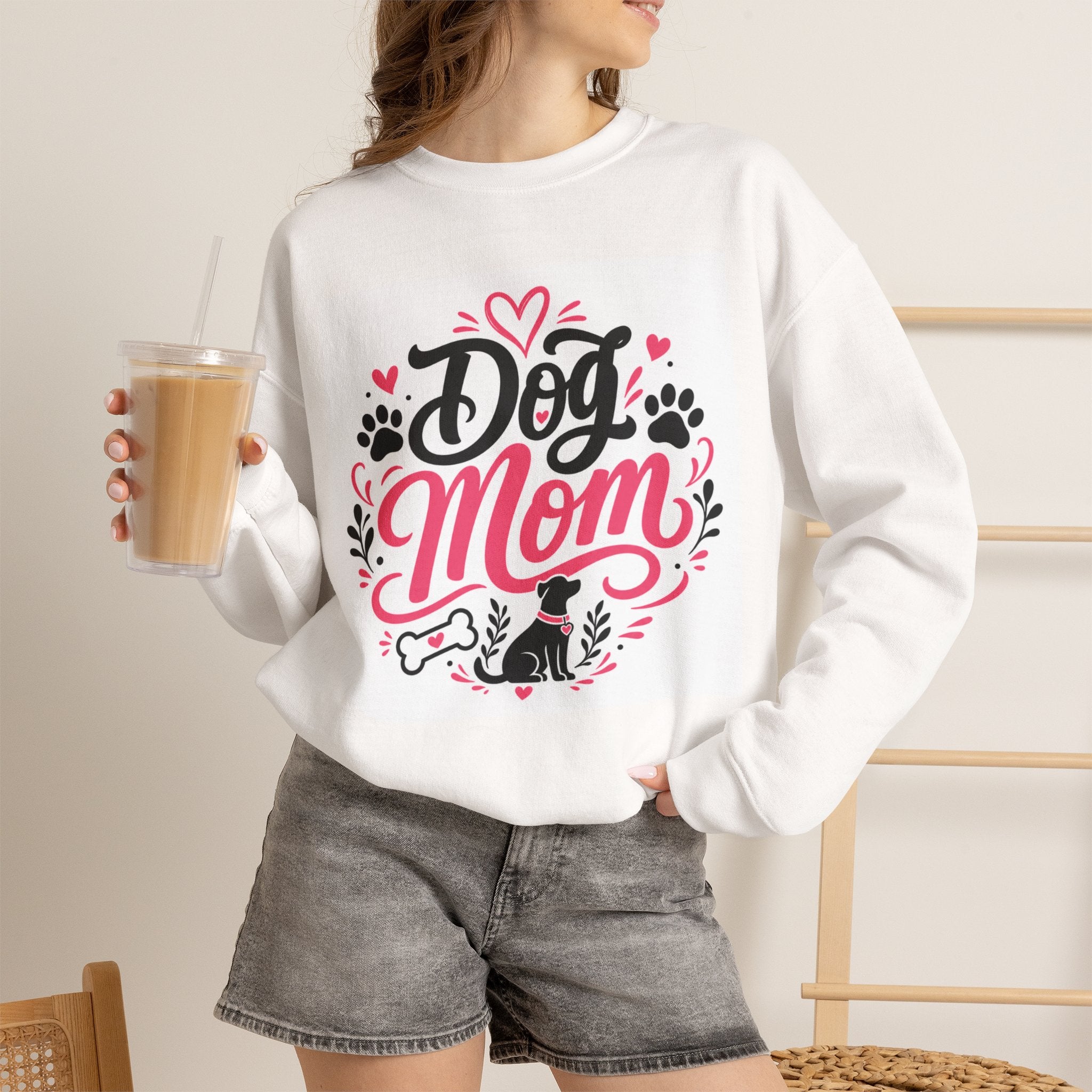 Dog-Mom-Sweatshirt weiß – Motiv Pfote & Herz