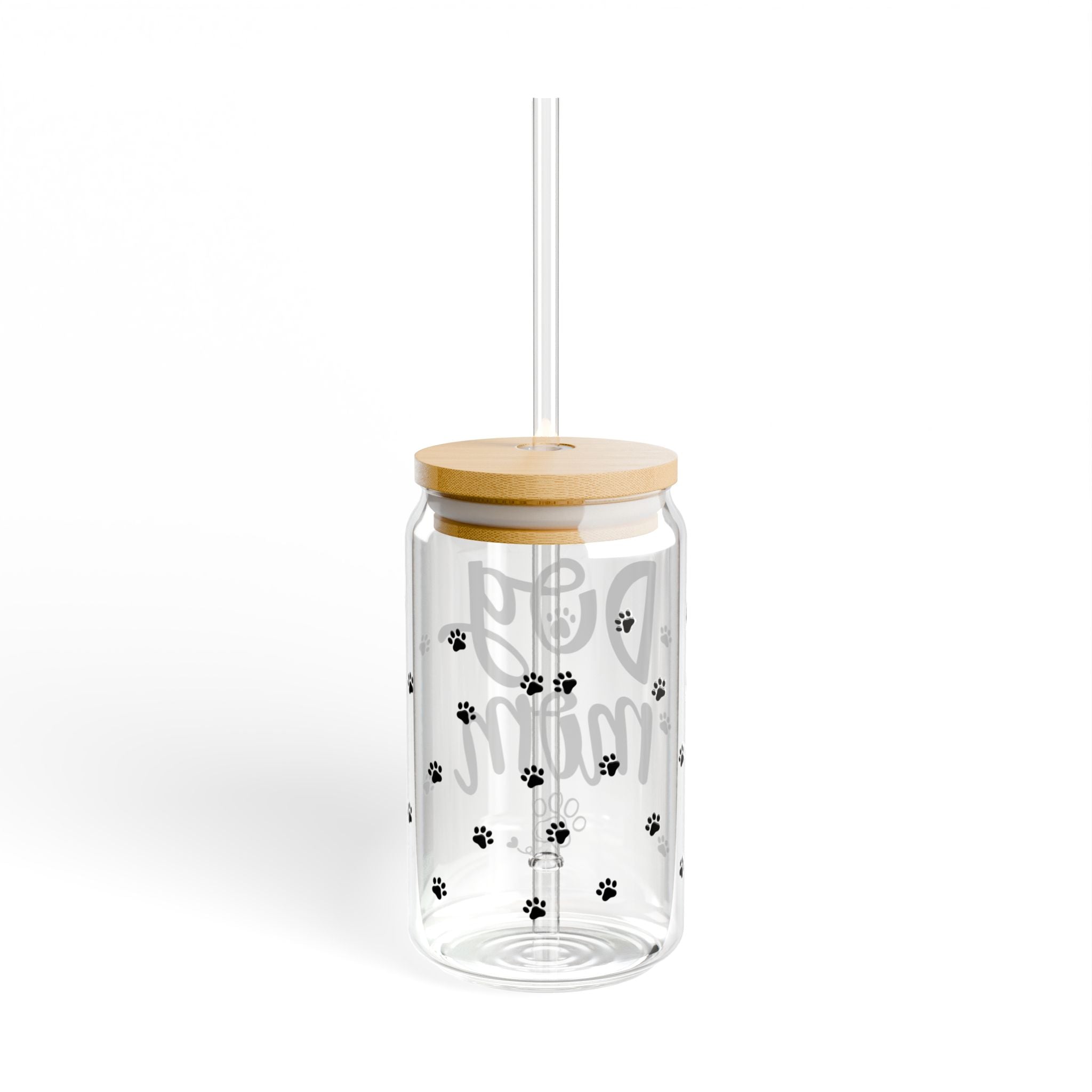 Trinkglas „Dog Mom“ mit Deckel & Strohhalm, 473 ml