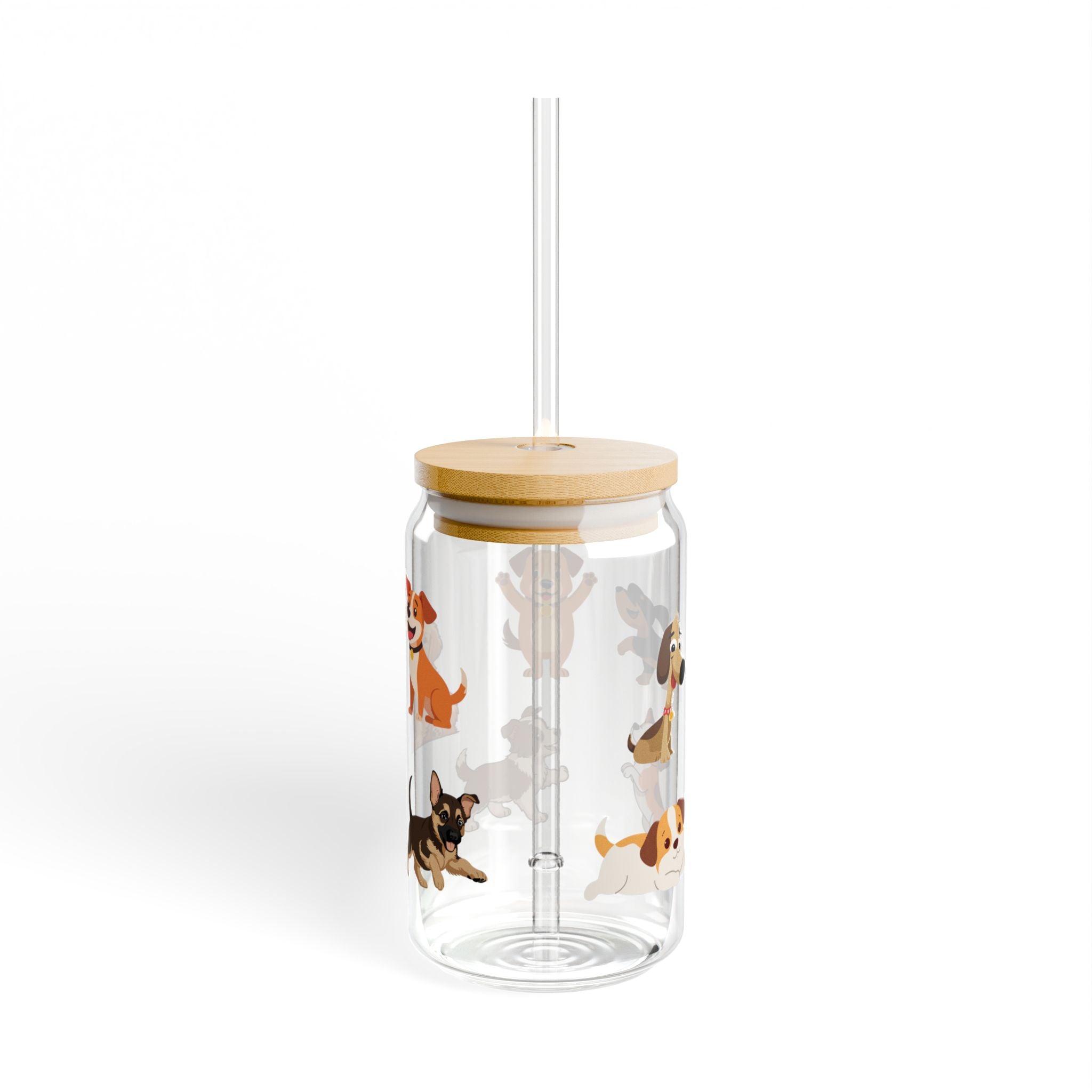 Trinkglas mit Hunde-Motiv, Deckel & Strohhalm, 473 ml