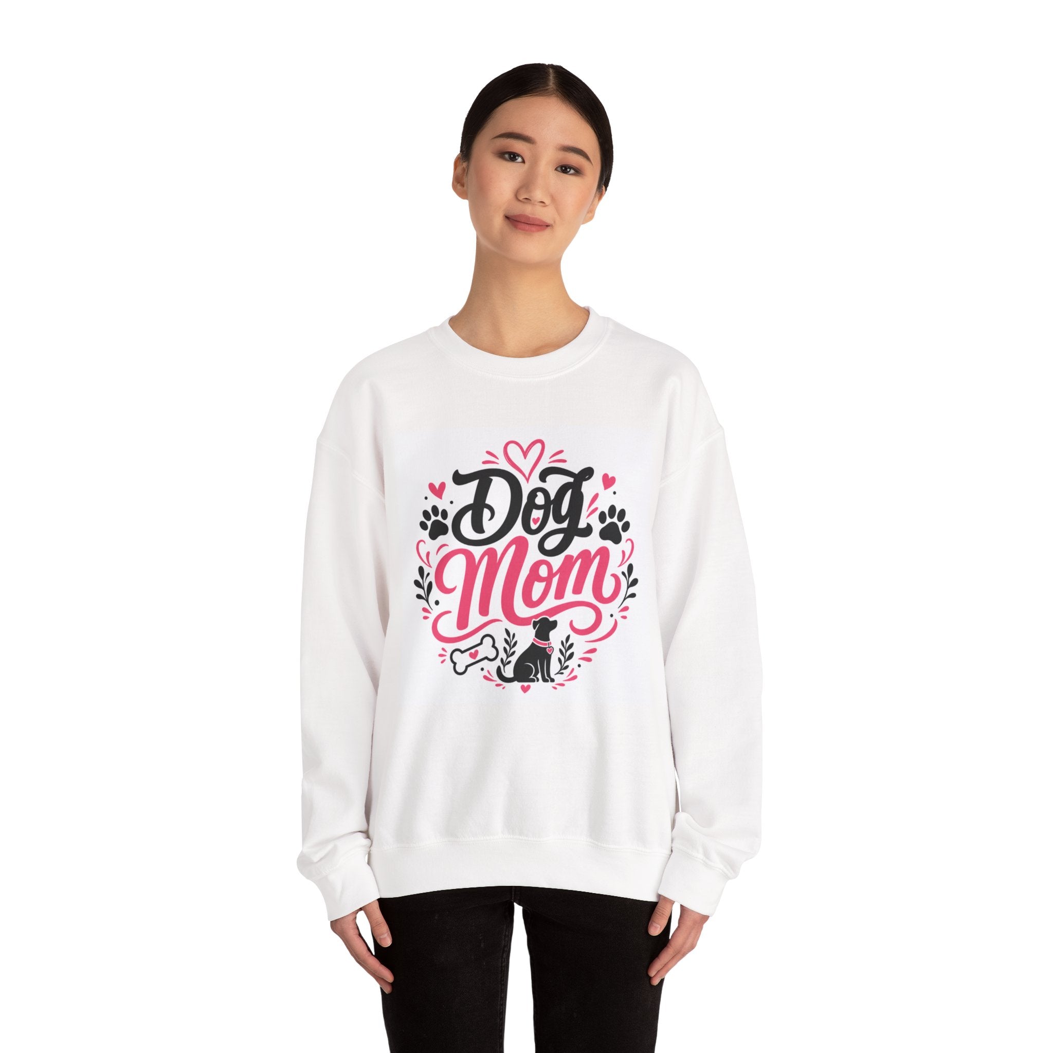 Dog-Mom-Sweatshirt weiß – Motiv Pfote & Herz