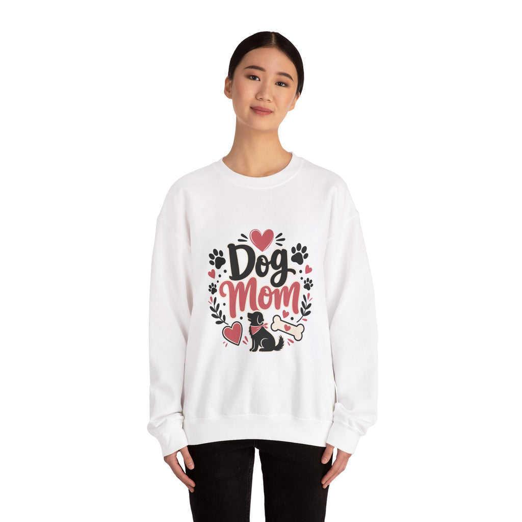 Dog-Mom-Sweatshirt weiß – Motiv Pfoten & Herzen (Allover)