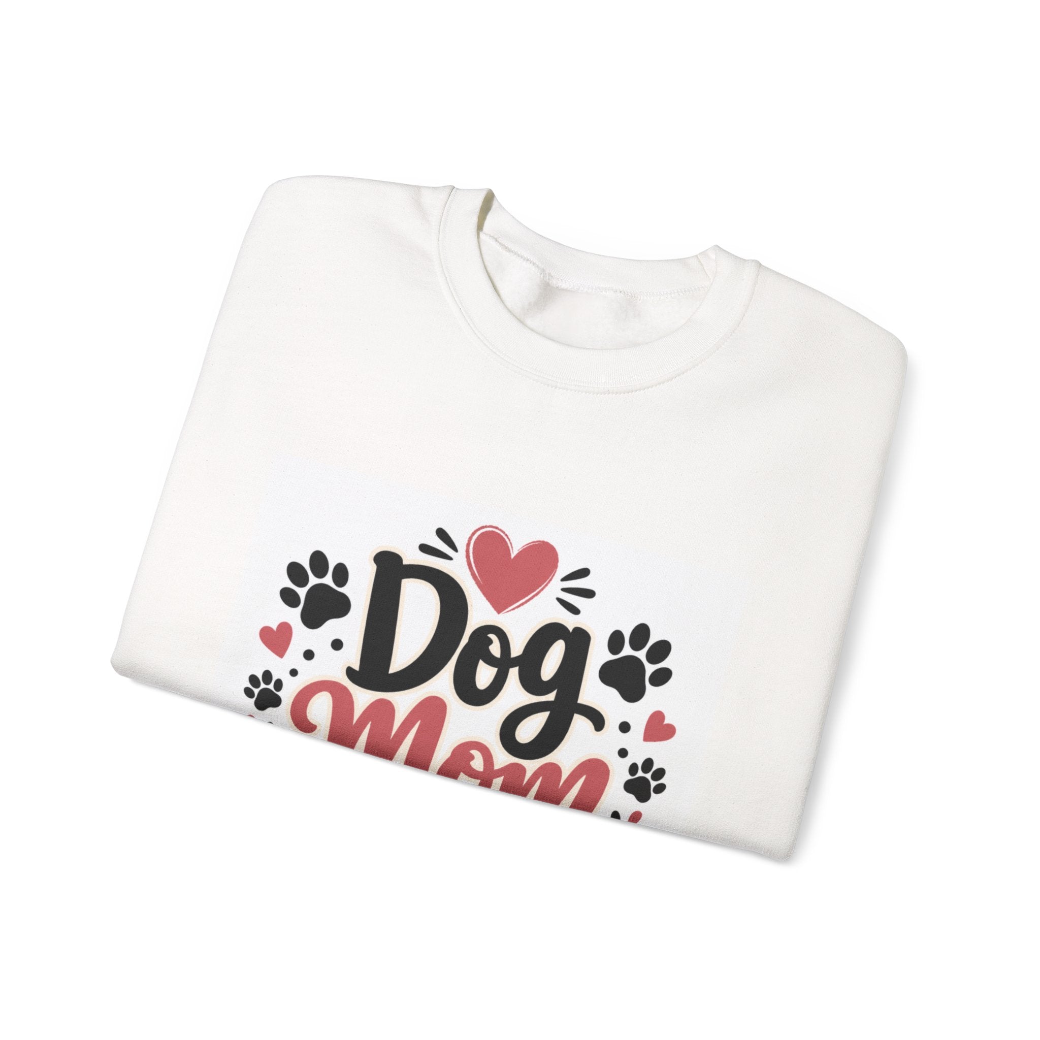 Dog-Mom-Sweatshirt weiß – Motiv Pfoten & Herzen (Allover)