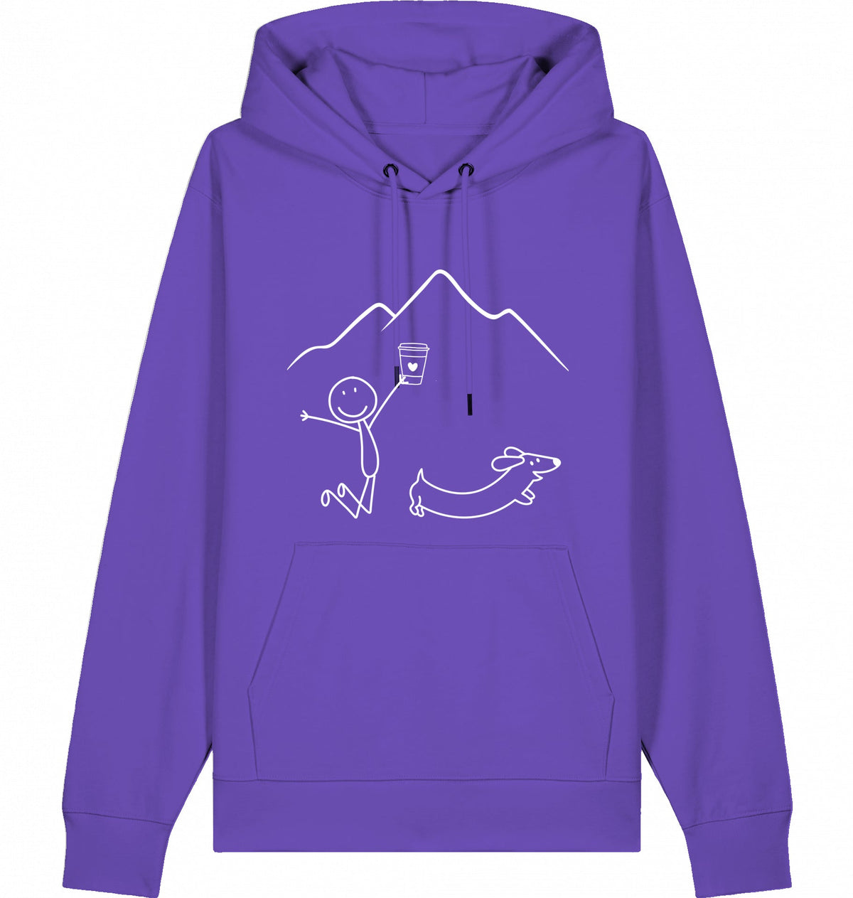 DOGS. COFFEE. RUNNING Hoodie Purple Love – Produktansicht