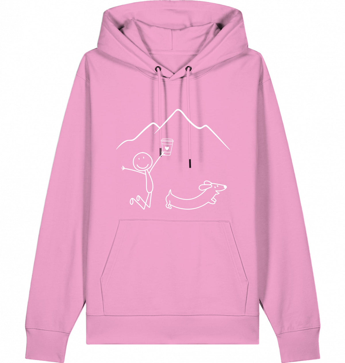 DOGS. COFFEE. RUNNING Hoodie Bubble Pink – Produktansicht