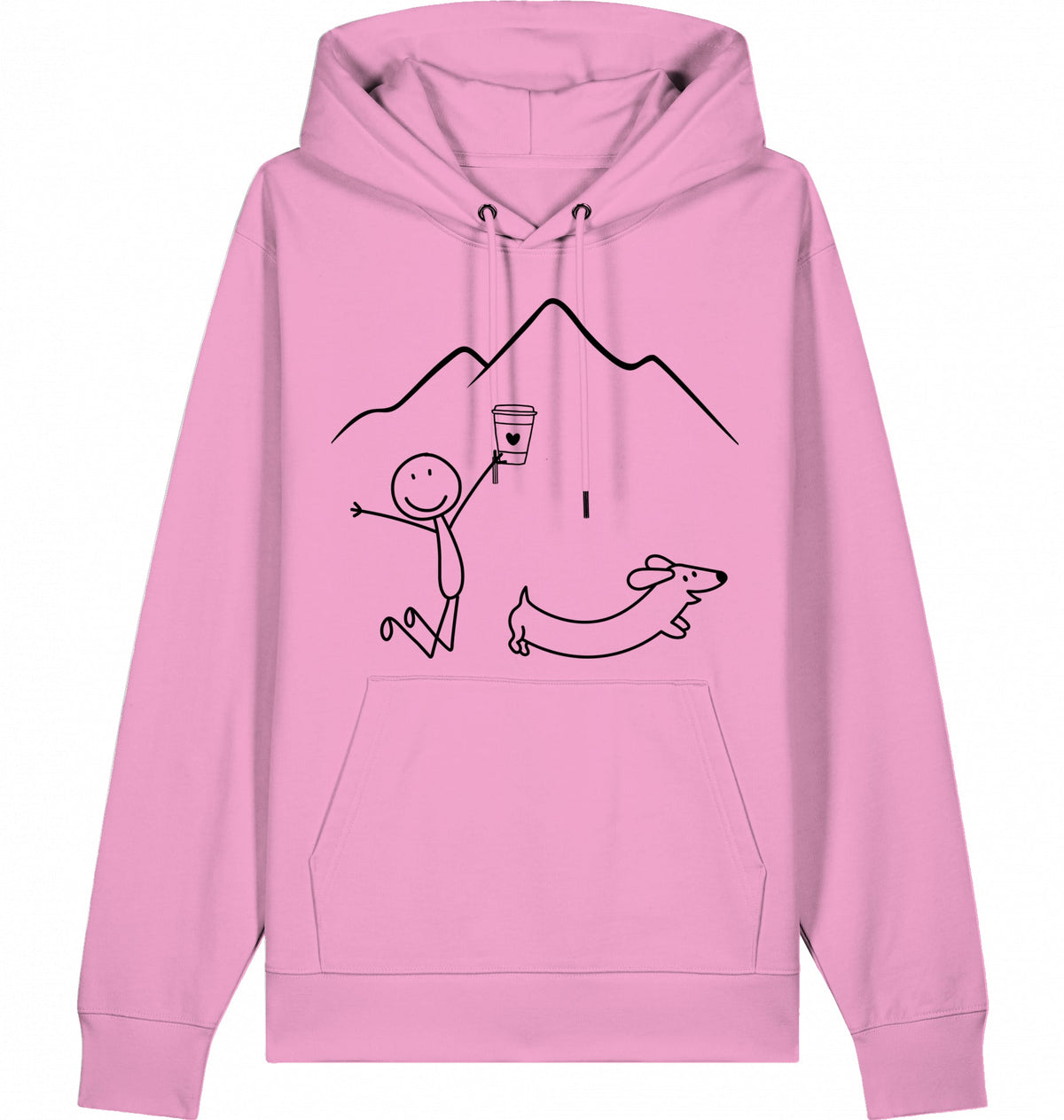 DOGS. COFFEE. RUNNING Hoodie Bubble Pink – Produktansicht
