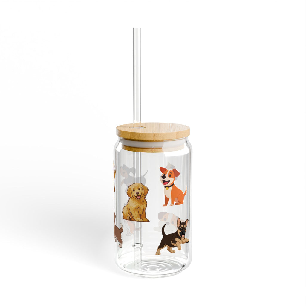 Trinkglas mit Hunde-Motiv, Deckel & Strohhalm, 473 ml
