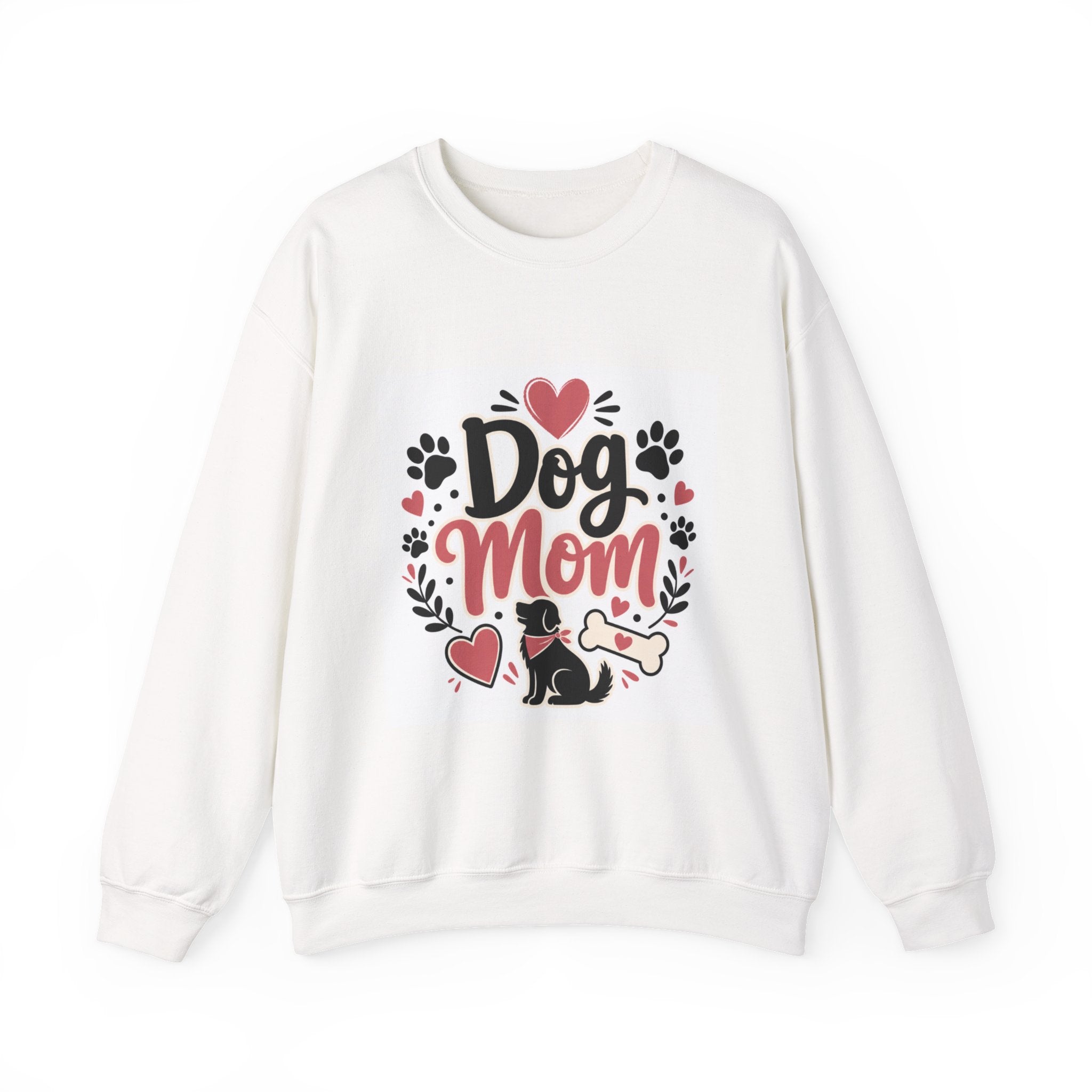 Dog-Mom-Sweatshirt weiß – Motiv Pfoten & Herzen (Allover)
