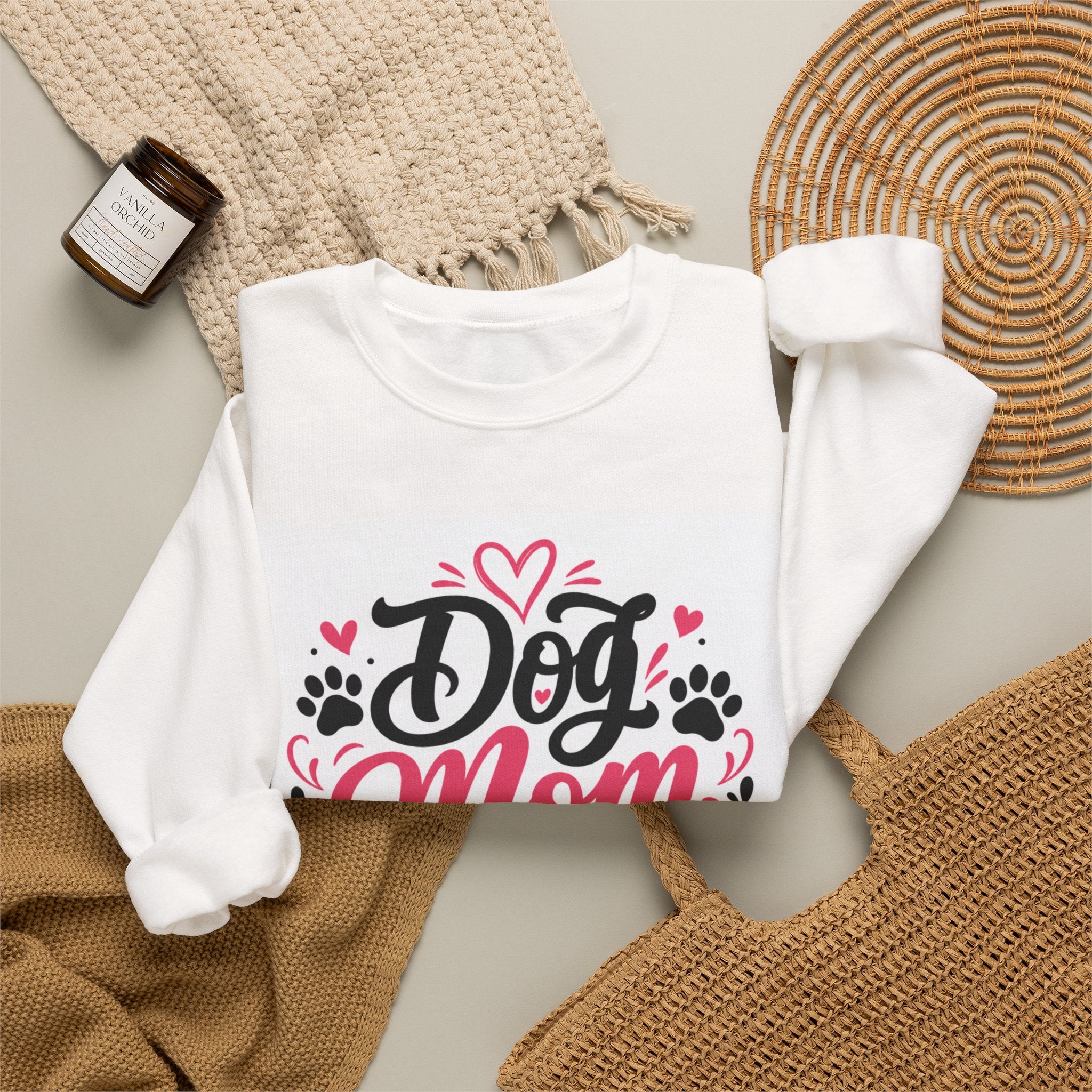 Dog-Mom-Sweatshirt weiß – Motiv Pfote & Herz