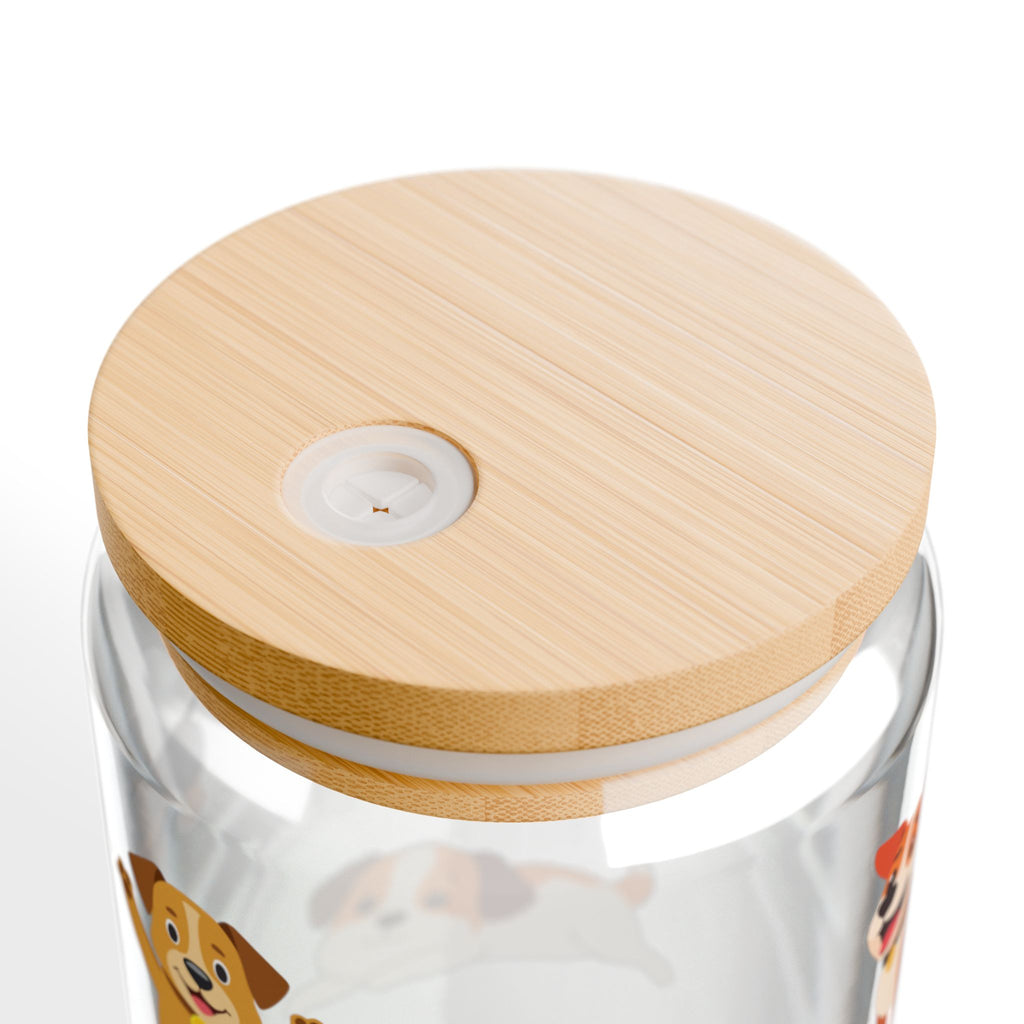 Trinkglas mit Hunde-Motiv, Deckel & Strohhalm, 473 ml