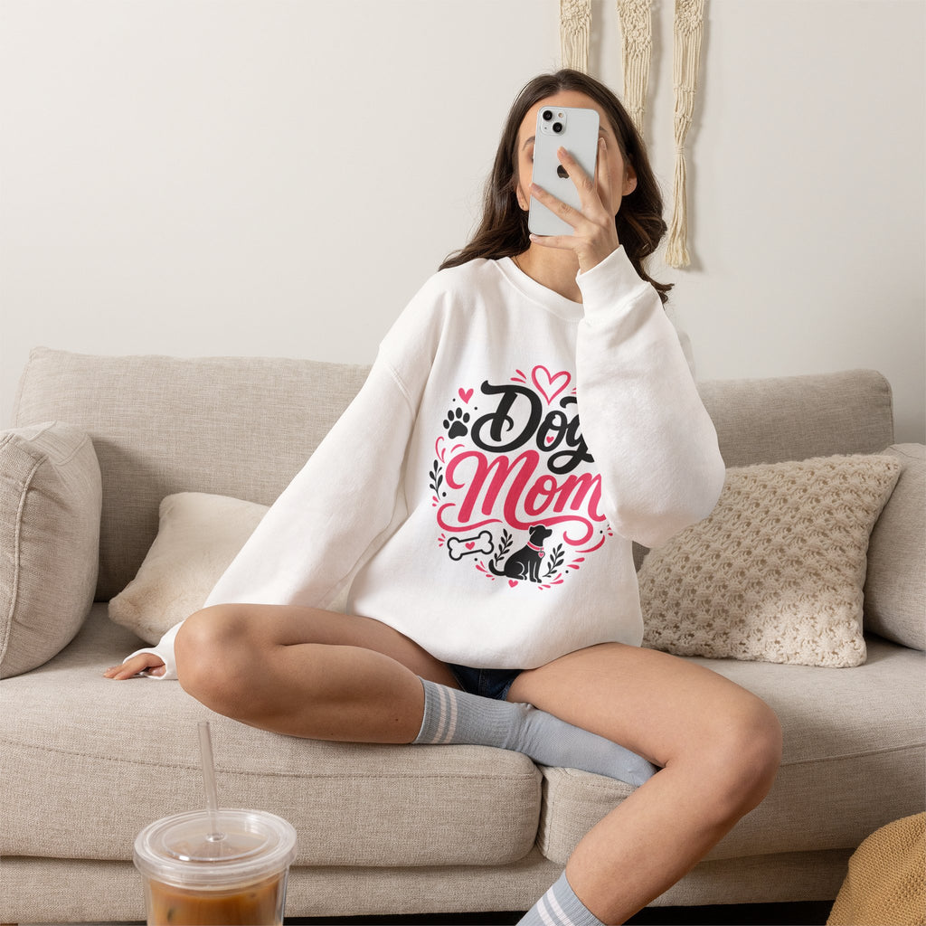 Dog-Mom-Sweatshirt weiß – Motiv Pfote & Herz