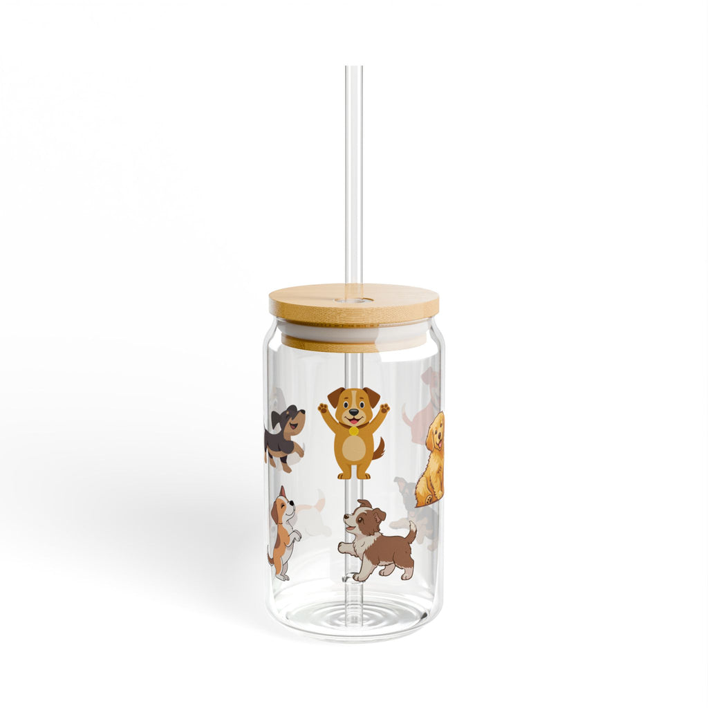 Trinkglas mit Hunde-Motiv, Deckel & Strohhalm, 473 ml