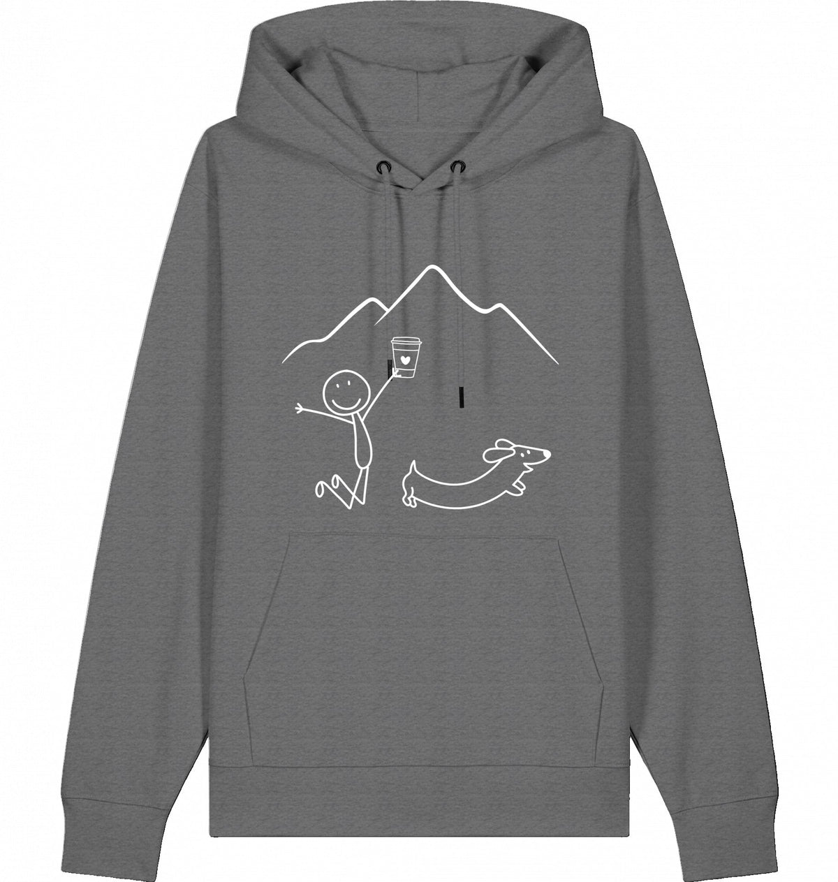 DOGS. COFFEE. RUNNING Hoodie Dark Heather Grey – Produktansicht