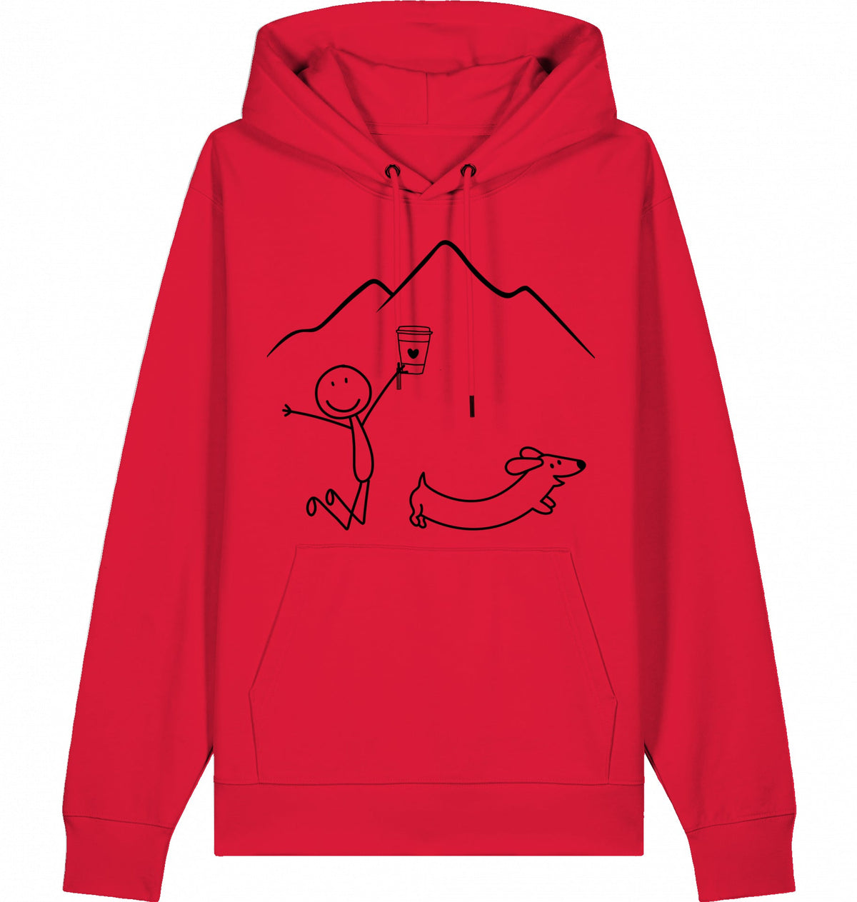 DOGS. COFFEE. RUNNING Hoodie Red – Produktansicht