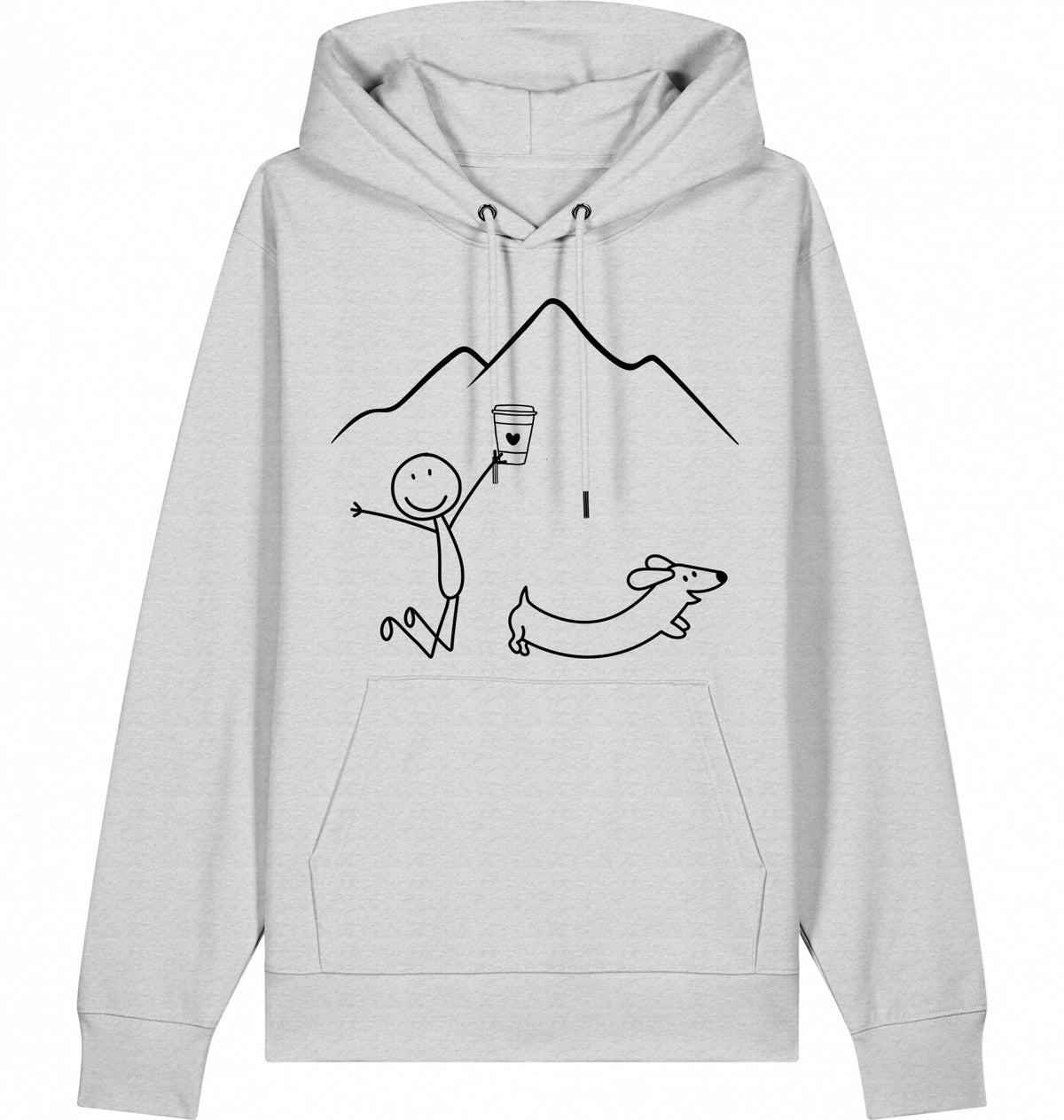 DOGS. COFFEE. RUNNING Hoodie Cool Heather Grey – Produktansicht
