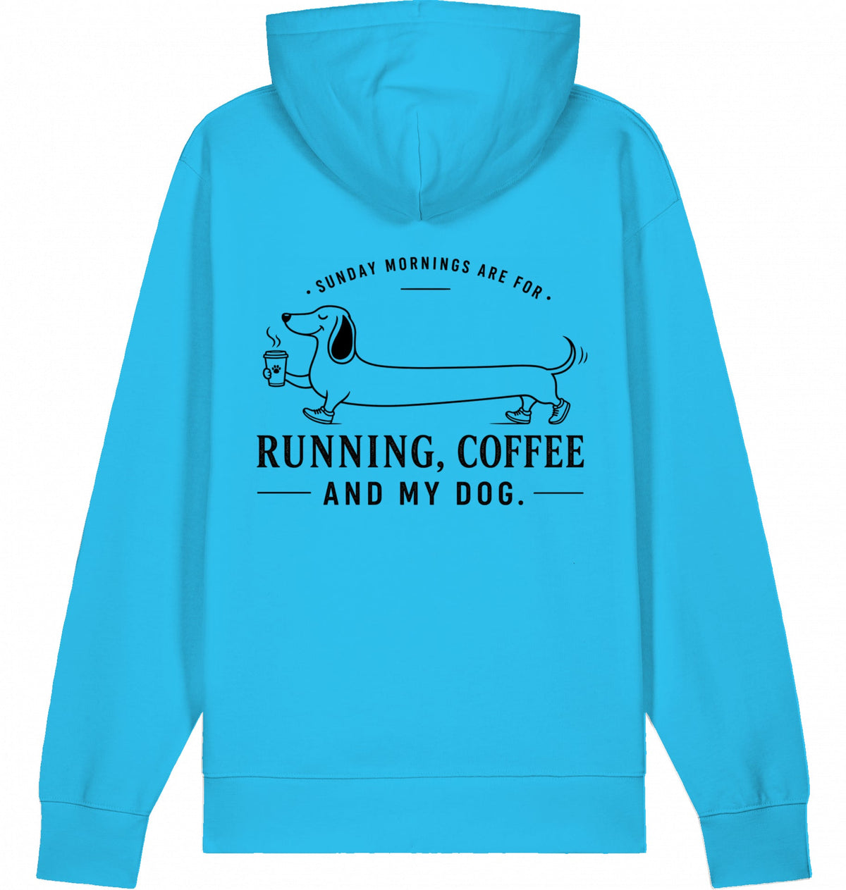 DOGS. COFFEE. RUNNING Hoodie Aqua Blue – Produktansicht