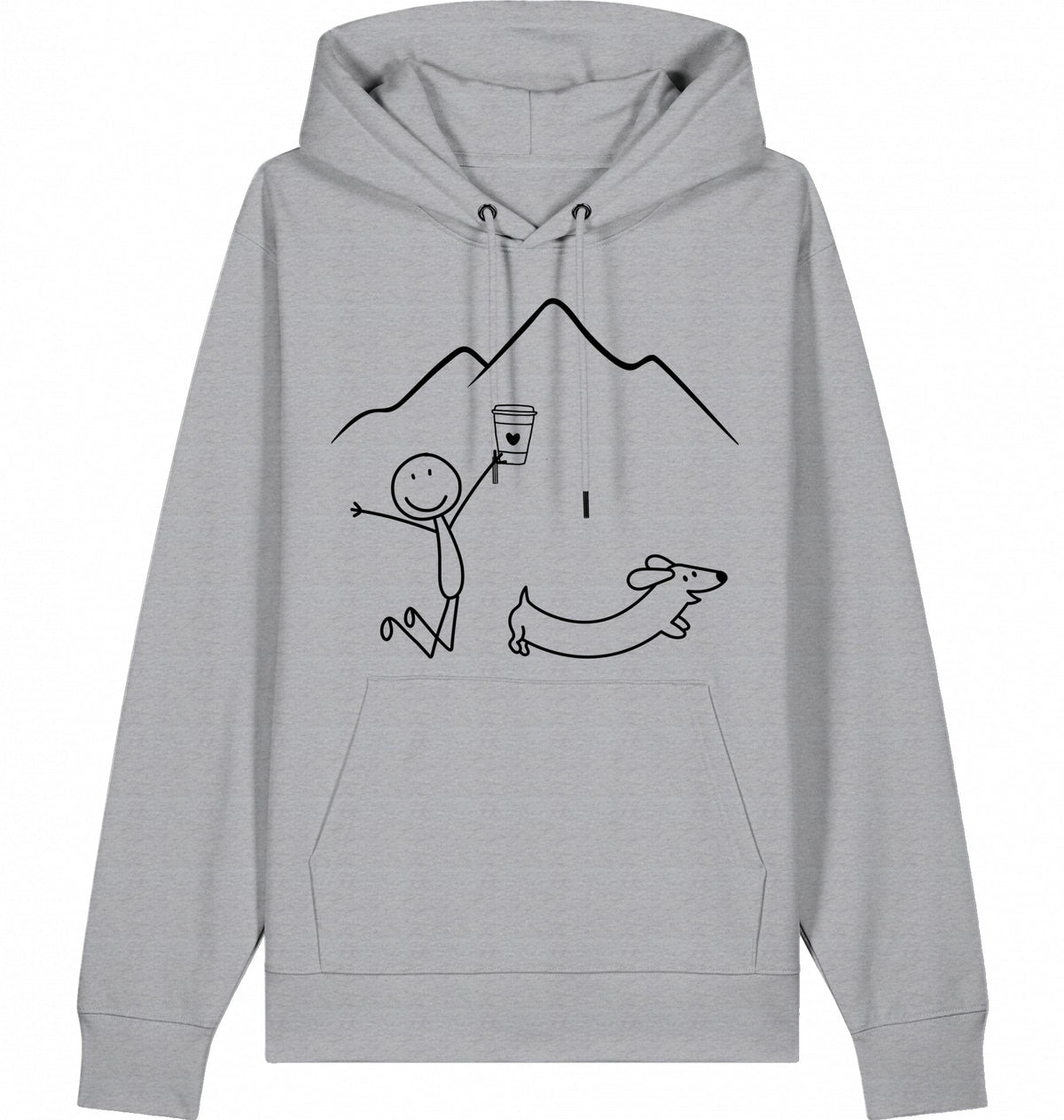 DOGS. COFFEE. RUNNING Hoodie Mid Heather Grey – Produktansicht