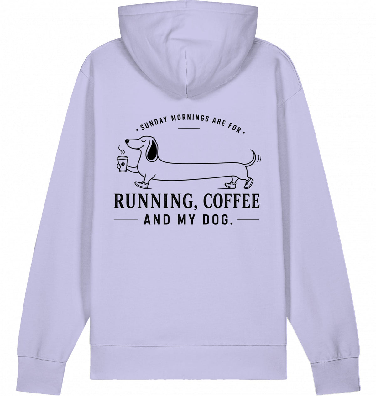 DOGS. COFFEE. RUNNING Hoodie Lavender – Produktansicht