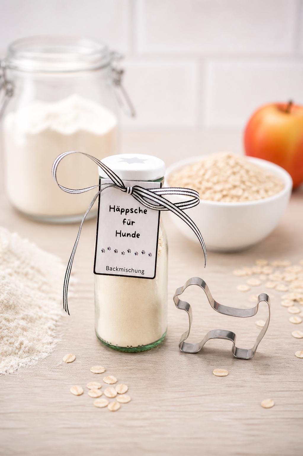 Hundekekse Backmischung mit Ausstechform als Hund, Tiernahrung, Hundeleckerlies, Backmischung im Glas, ideal als Geschenk,