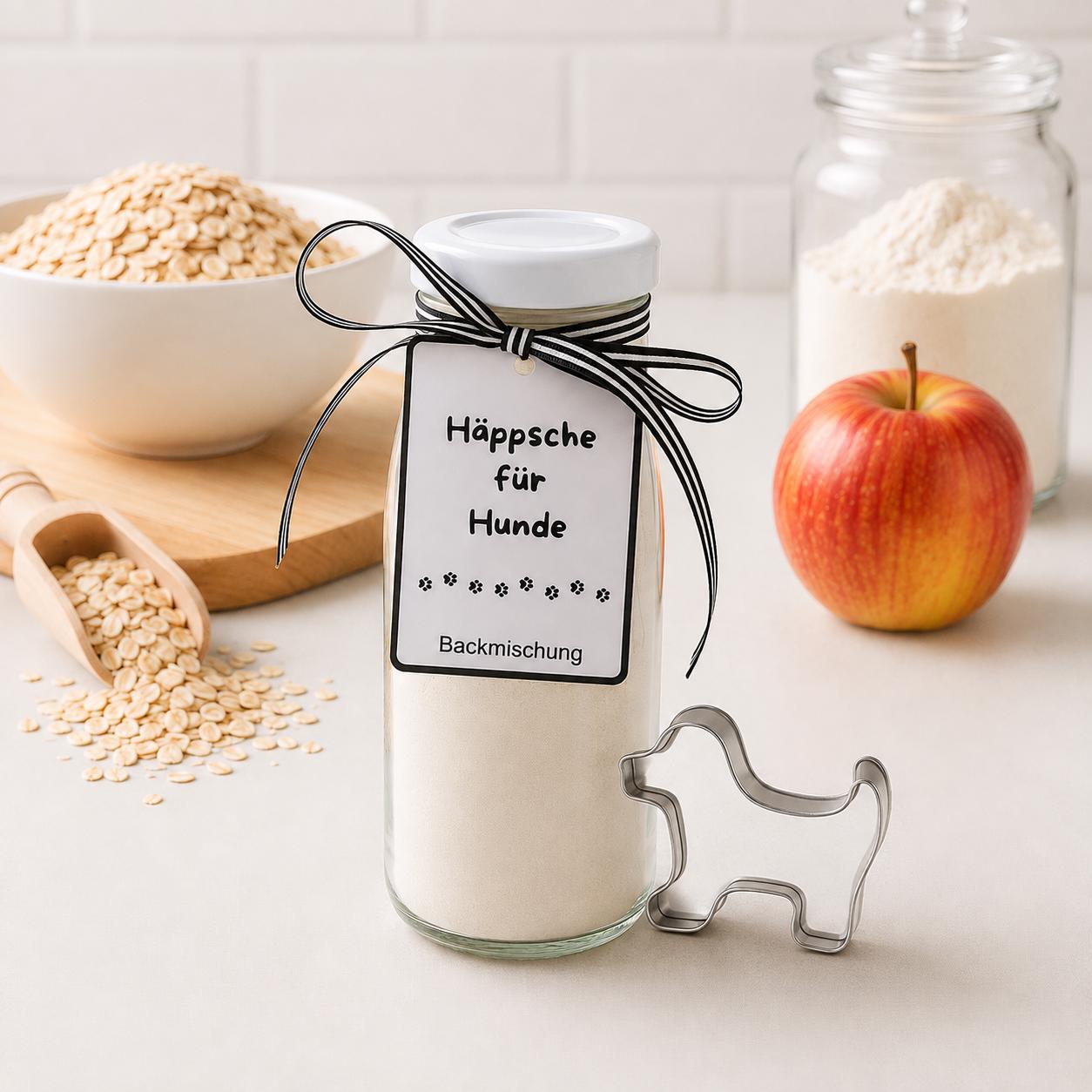Hundekekse Backmischung mit Ausstechform als Hund, Tiernahrung, Hundeleckerlies, Backmischung im Glas, ideal als Geschenk,