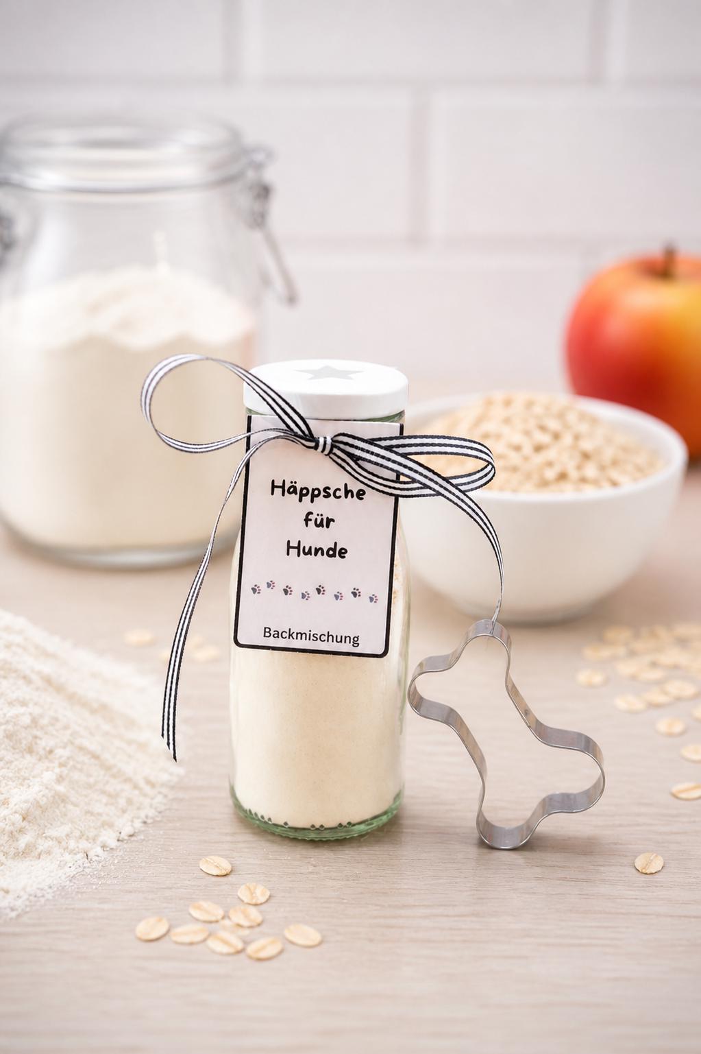 Hundekekse Backmischung mit Ausstechform als Knochen, Tiernahrung, Hundeleckerlies, Backmischung im Glas, ideal als Geschenk,