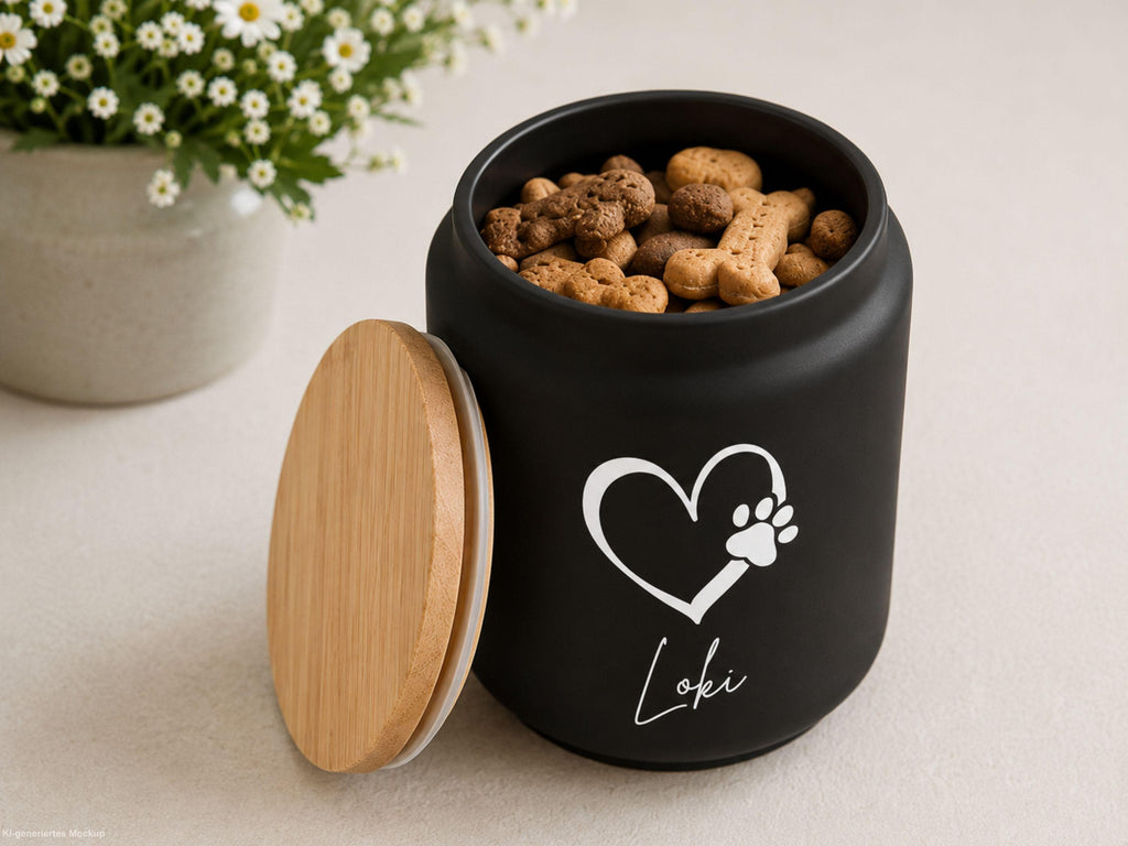 Leckerlidose, Vorratsglas mit Bambusdeckel, personalisiertes Geschenk für Hundebesitzer, Futterglas, Geschenke, Geschenkidee Hundeliebhaber