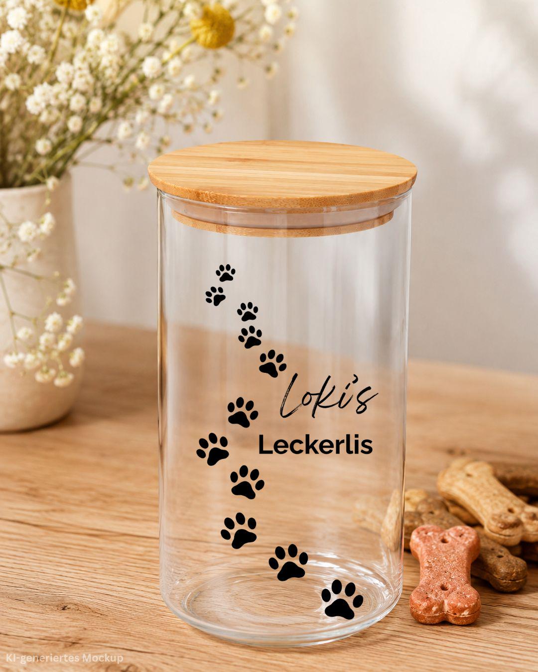 Leckerlidose, Vorratsglas mit Bambusdeckel, personalisiertes Geschenk für Hundebesitzer, Futterglas, Geschenke, Geschenkidee Hundeliebhaber