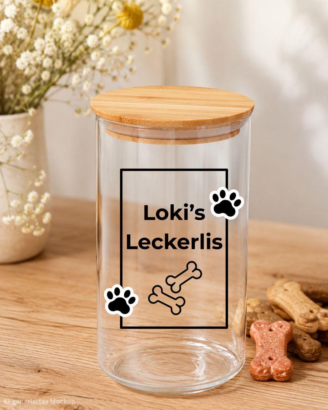 Leckerlidose, Vorratsglas mit Bambusdeckel, personalisiertes Geschenk für Hundebesitzer, Futterglas, Geschenke, Geschenkidee Hundeliebhaber