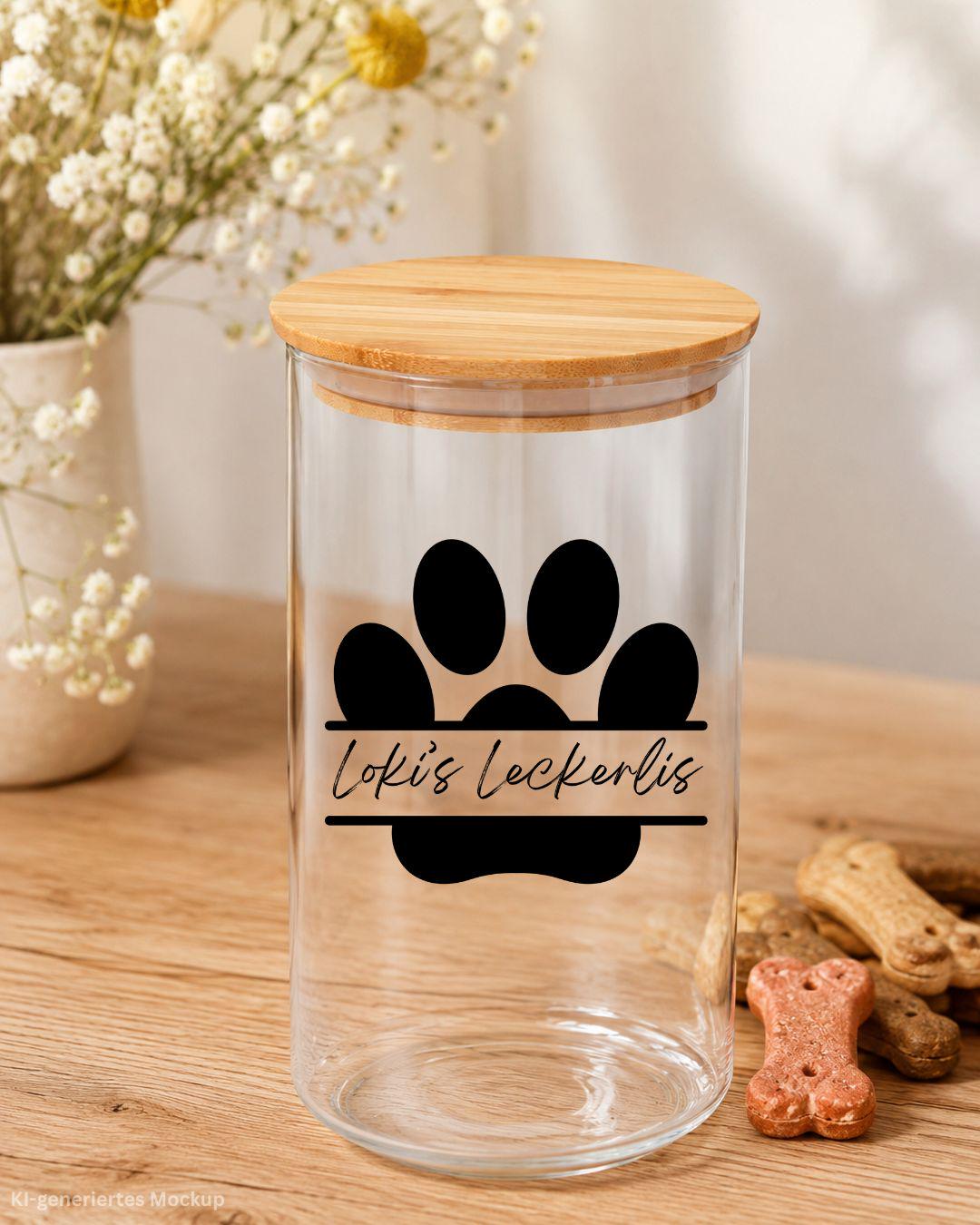 Leckerlidose, Vorratsglas mit Bambusdeckel, personalisiertes Geschenk für Hundebesitzer, Futterglas, Geschenke, Geschenkidee Hundeliebhaber