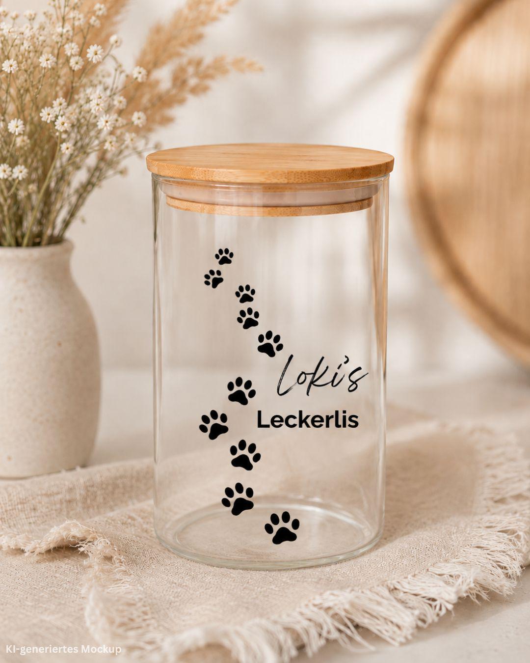 Leckerlidose, Vorratsglas mit Bambusdeckel, personalisiertes Geschenk für Hundebesitzer, Futterglas, Geschenke, Geschenkidee Hundeliebhaber
