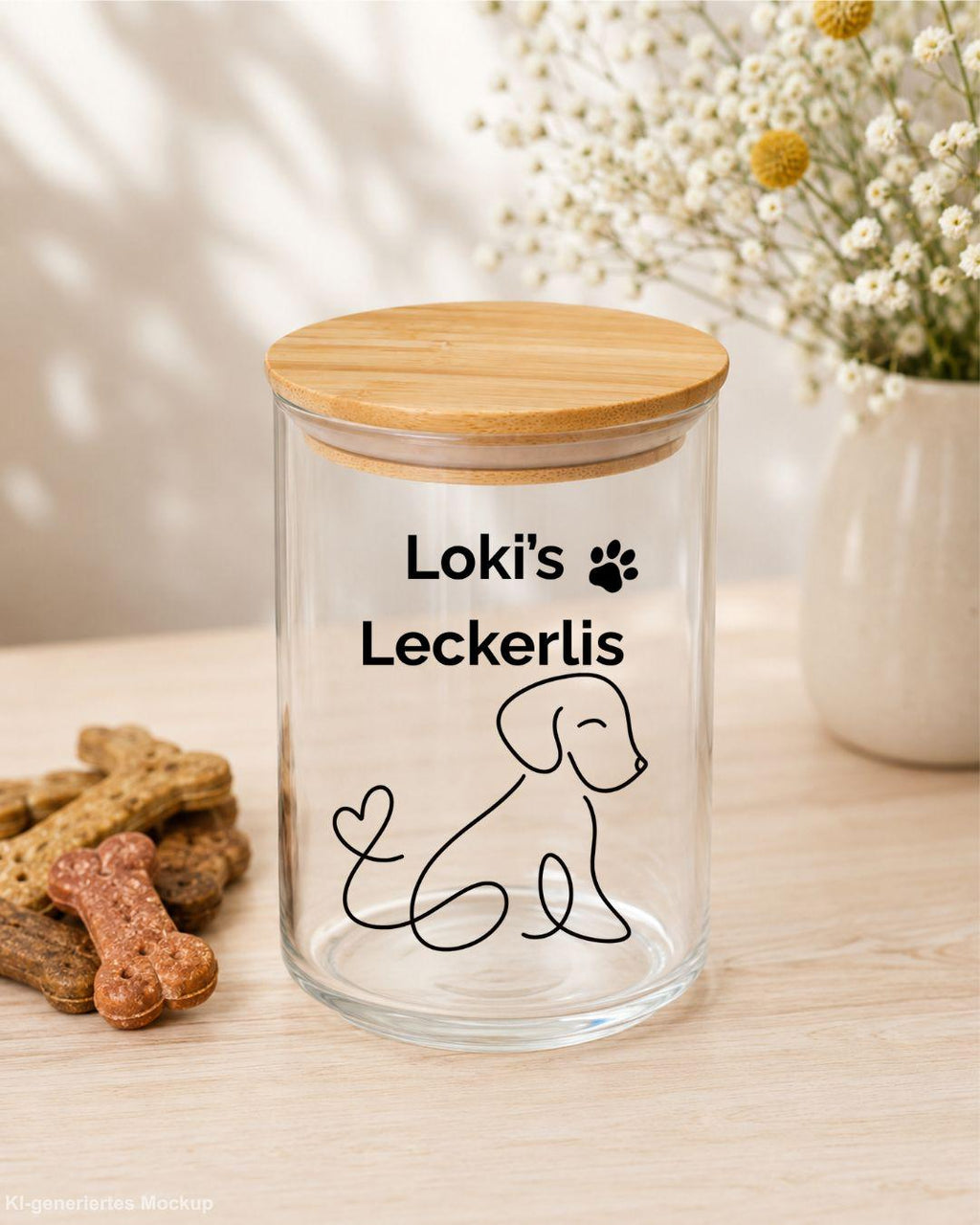 Leckerlidose, Vorratsglas mit Bambusdeckel, personalisiertes Geschenk für Hundebesitzer, Futterglas, Geschenke, Geschenkidee Hundeliebhaber