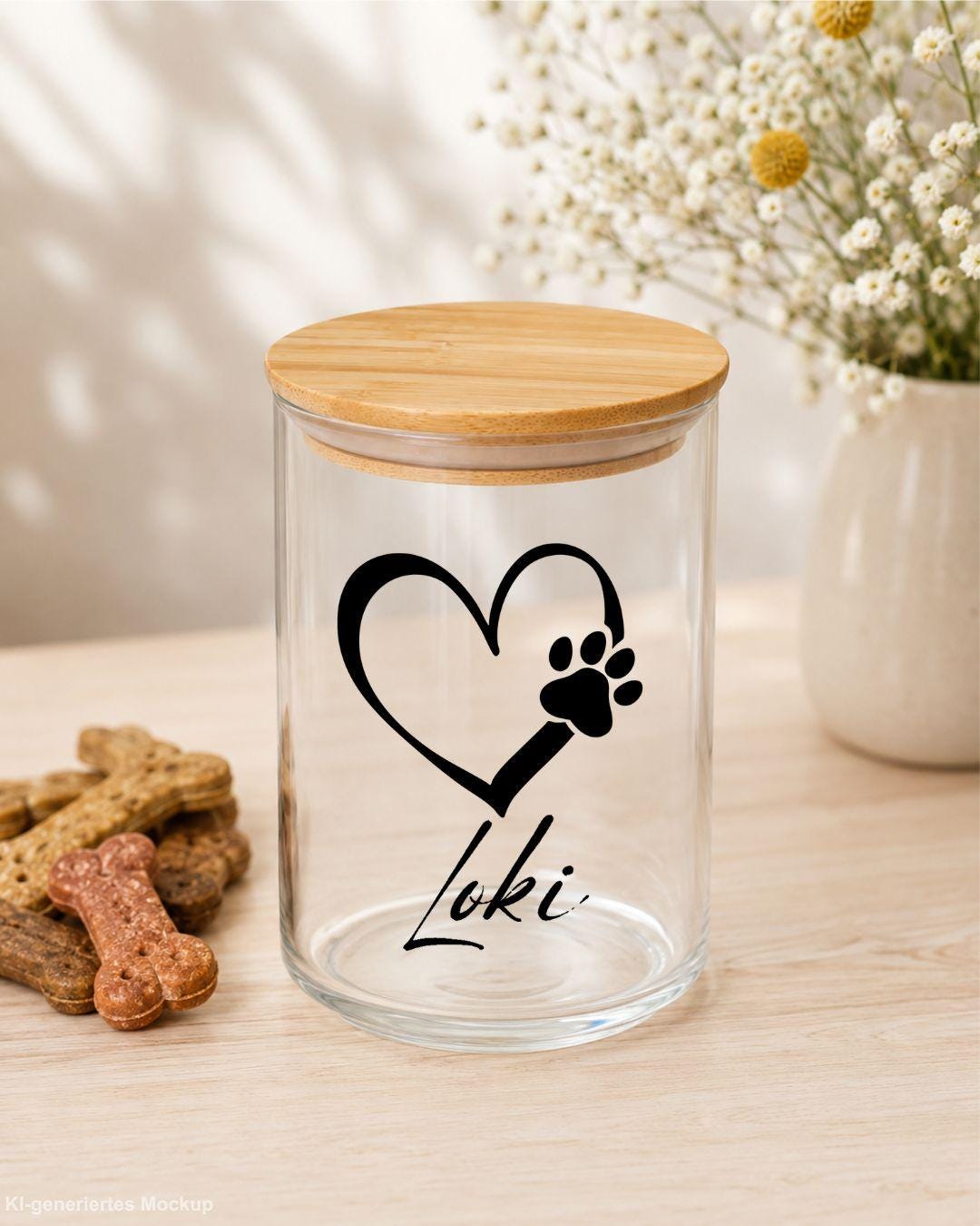 Leckerlidose, Vorratsglas mit Bambusdeckel, personalisiertes Geschenk für Hundebesitzer, Futterglas, Geschenke, Geschenkidee Hundeliebhaber