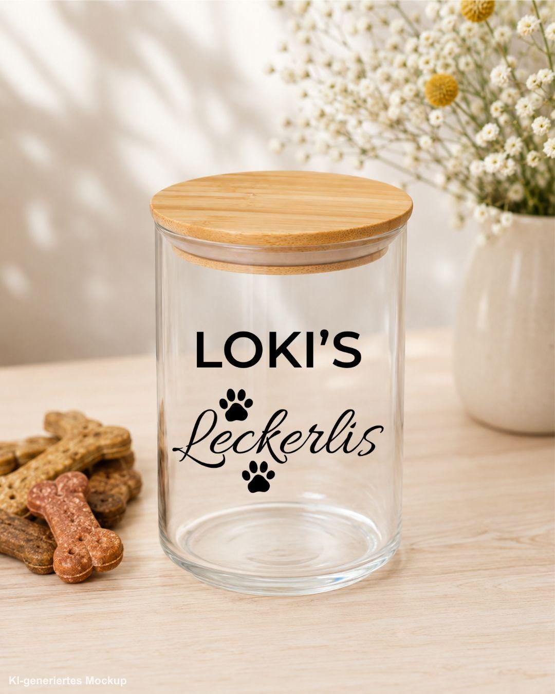 Leckerlidose, Vorratsglas mit Bambusdeckel, personalisiertes Geschenk für Hundebesitzer, Futterglas, Geschenke, Geschenkidee Hundeliebhaber