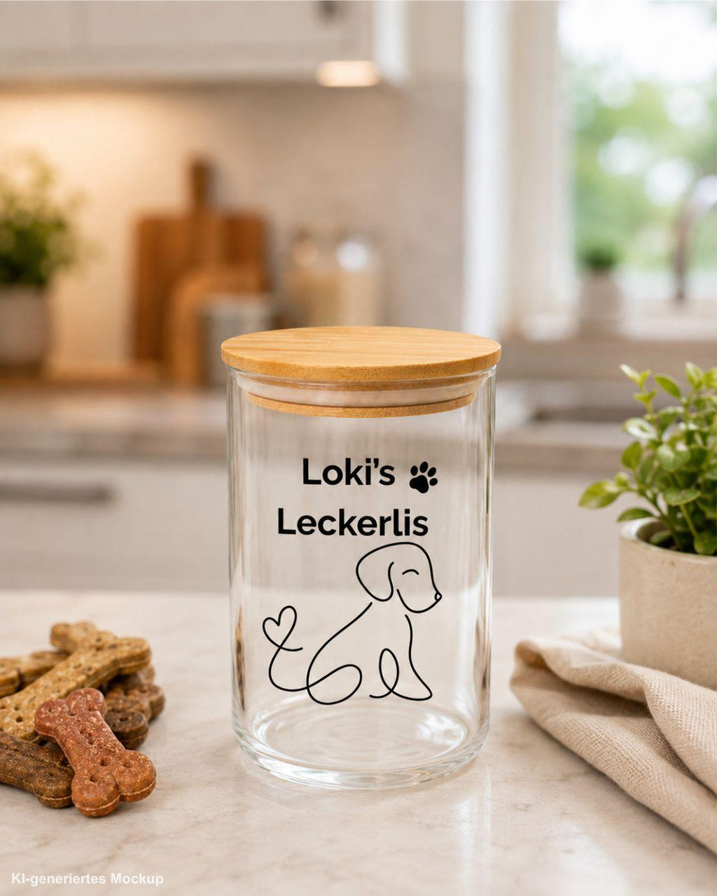 Leckerlidose, Vorratsglas mit Bambusdeckel, personalisiertes Geschenk für Hundebesitzer, Futterglas, Geschenke, Geschenkidee Hundeliebhaber