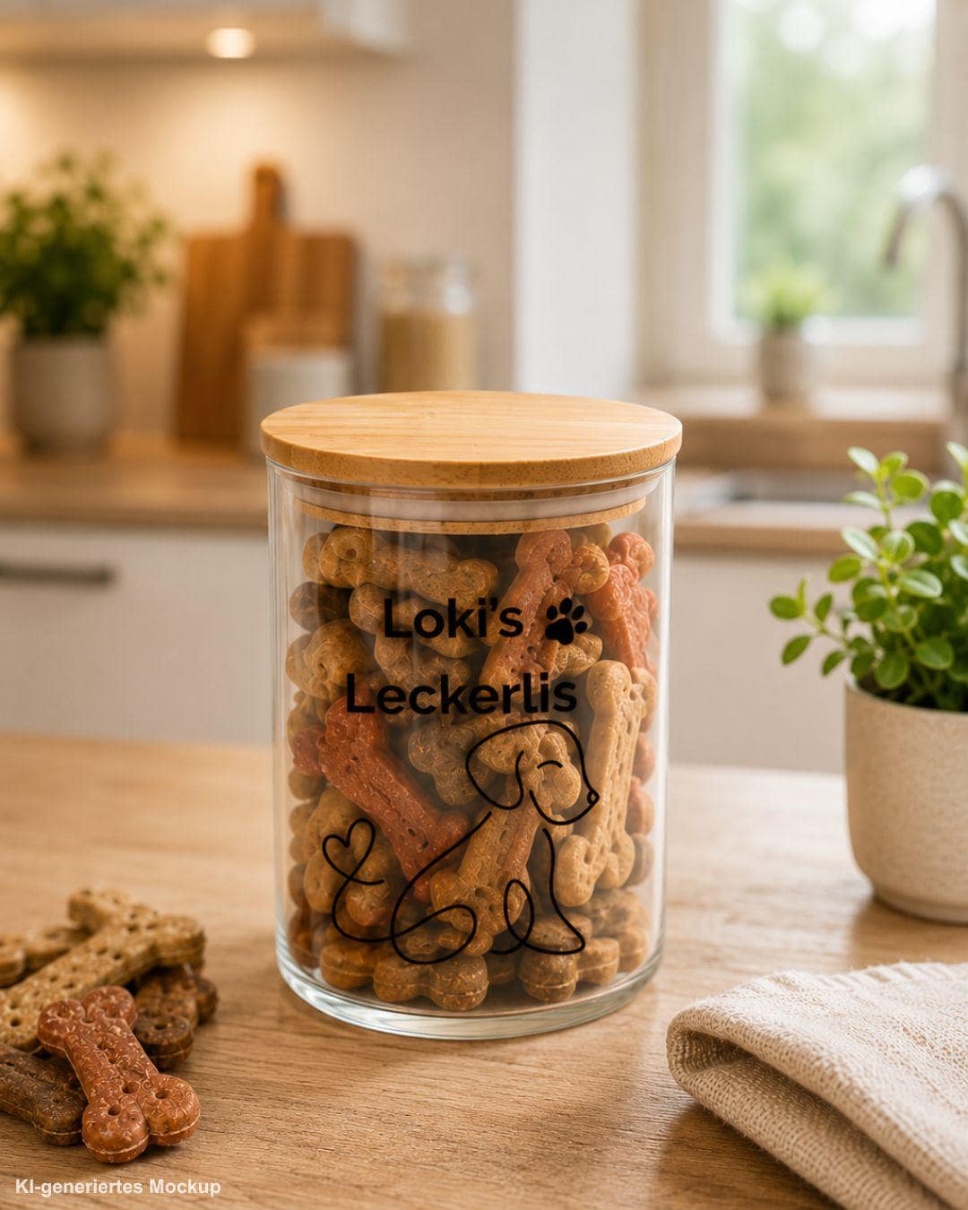 Leckerlidose, Vorratsglas mit Bambusdeckel, personalisiertes Geschenk für Hundebesitzer, Futterglas, Geschenke, Geschenkidee Hundeliebhaber