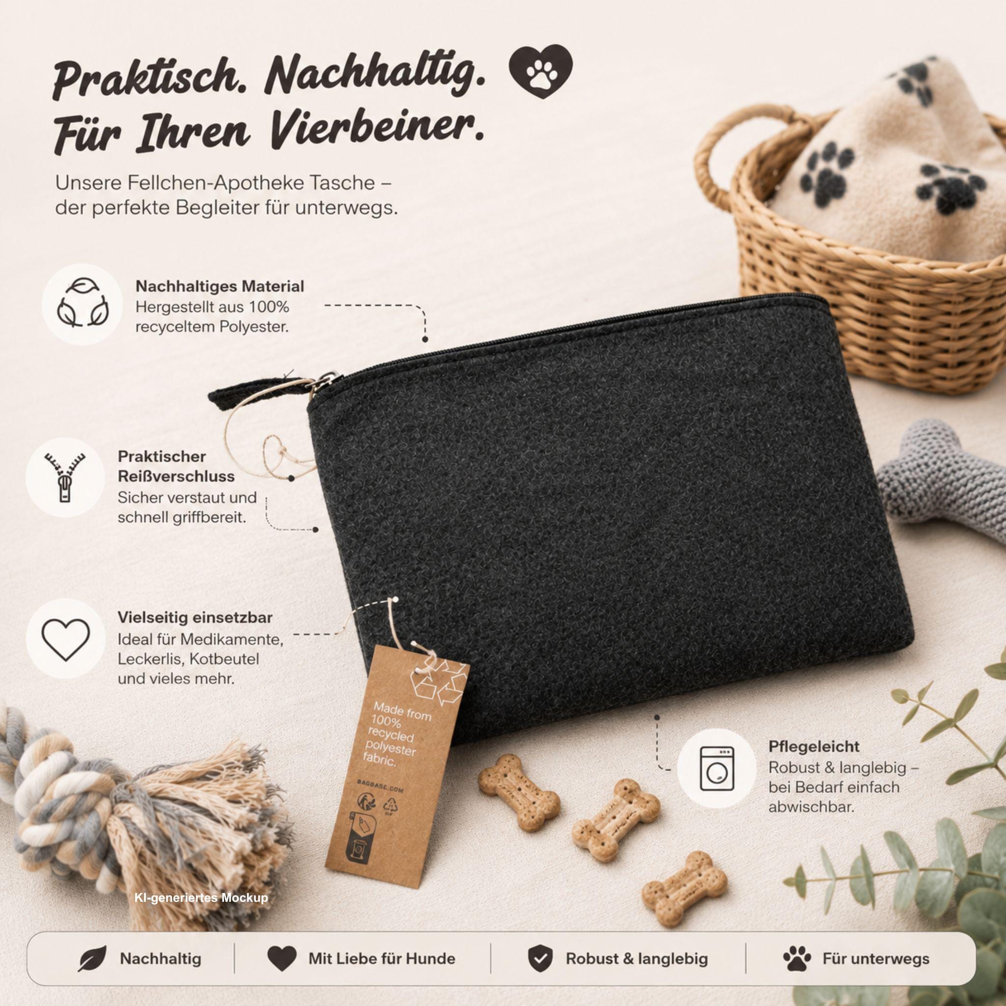 Personalisierte Hundetasche „Fellchen-Apotheke“| Hunde Organizer mit Namen | Filztasche für Leckerlis & Zubehör | Geschenk für Hundebesitzer
