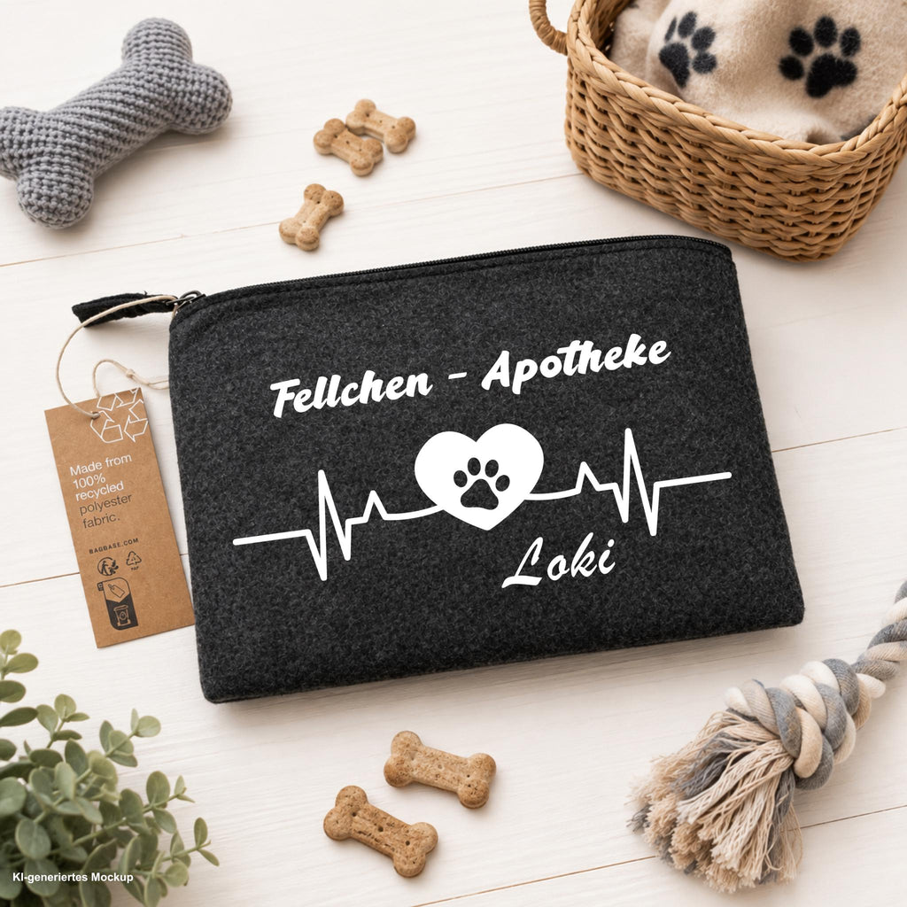 Personalisierte Hundetasche „Fellchen-Apotheke“| Hunde Organizer mit Namen | Filztasche für Leckerlis & Zubehör | Geschenk für Hundebesitzer