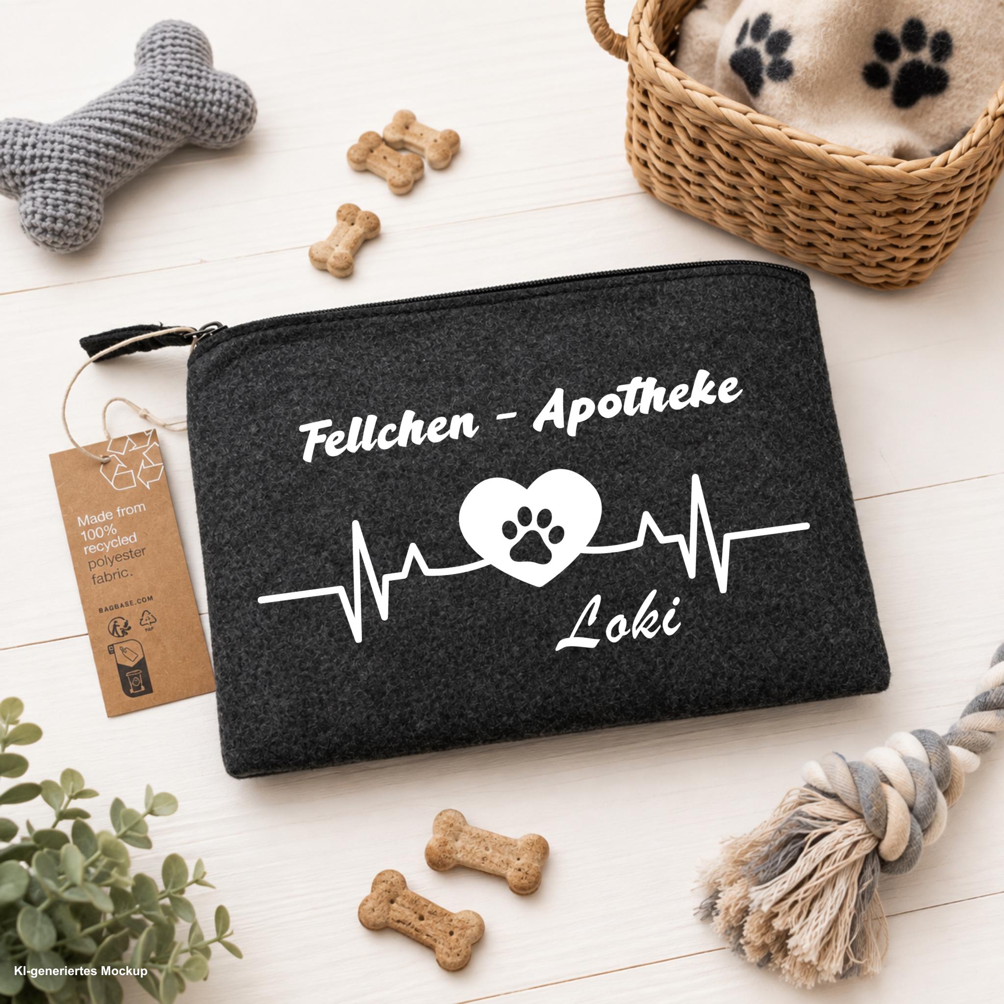 Personalisierte Hundetasche „Fellchen-Apotheke“| Hunde Organizer mit Namen | Filztasche für Leckerlis & Zubehör | Geschenk für Hundebesitzer