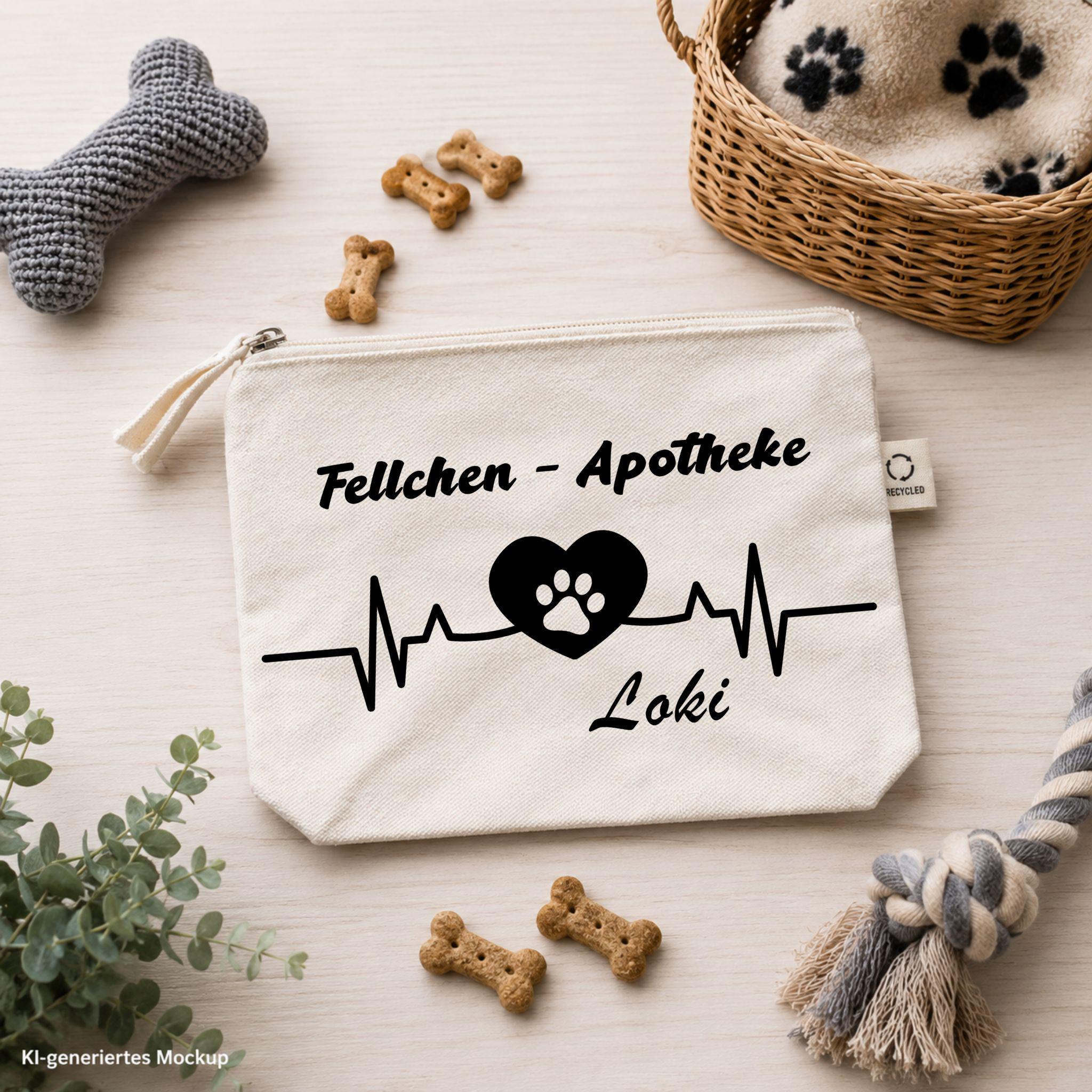 Personalisierte Hundetasche „Fellchen-Apotheke“| Hunde Organizer mit Namen | Tasche für Leckerlis & Zubehör | Geschenk für Hundebesitzer
