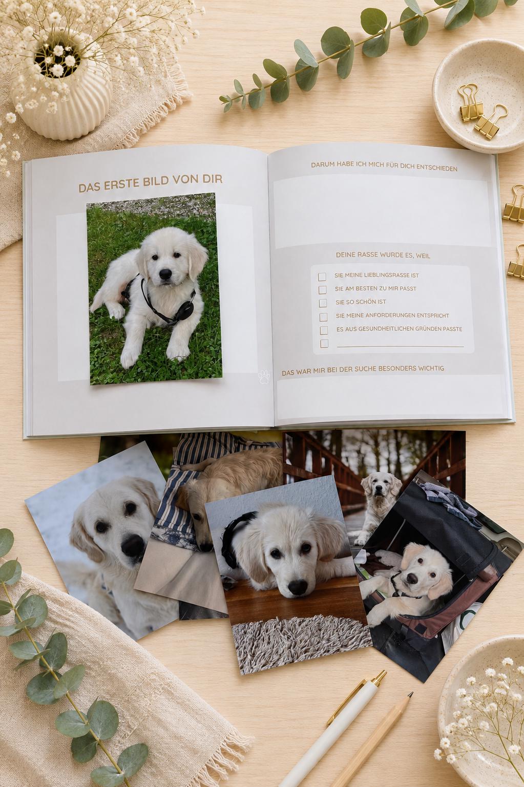 Hunde Erinnerungsbuch – Pfotenabdrücke im Herzen | Erinnerungsalbum für Deinen Hund | Geschenk für Hundeliebhaber  | Notizbuch  | Tagebuch