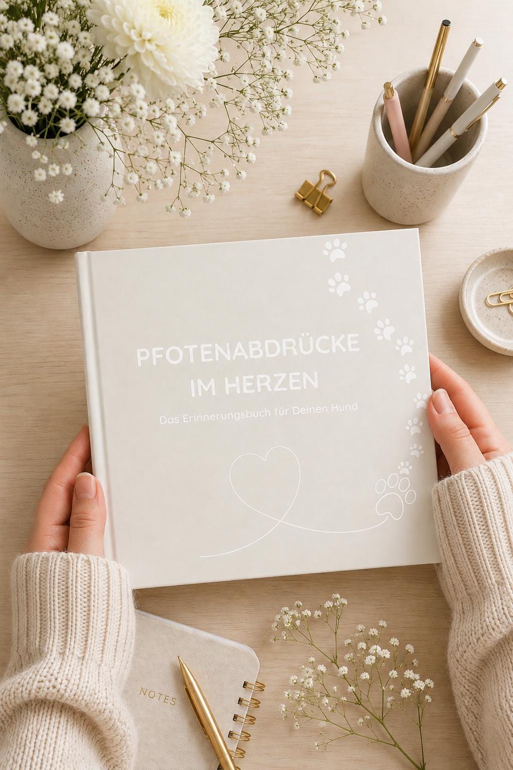 Hunde Erinnerungsbuch – Pfotenabdrücke im Herzen | Erinnerungsalbum für Deinen Hund | Geschenk für Hundeliebhaber  | Notizbuch  | Tagebuch
