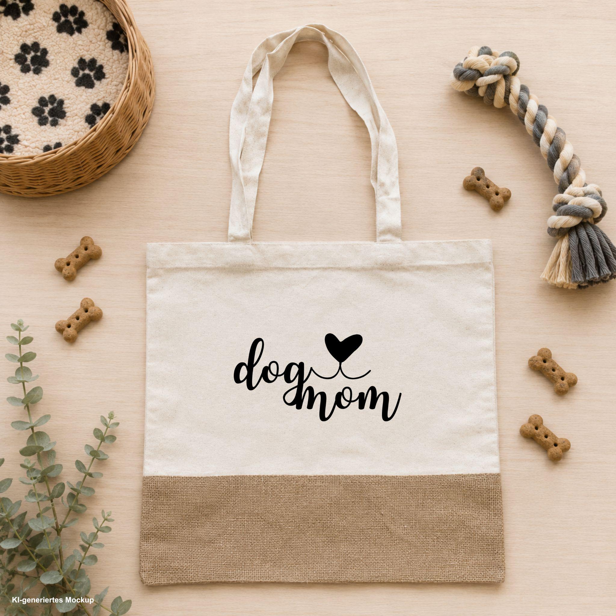 Stofftasche Hund mit Jutebesatz | Hundetasche 41x38cm | Tasche für Hundebesitzer | Hundemama Geschenk | Hundepapa Geschenk | Tragetasche