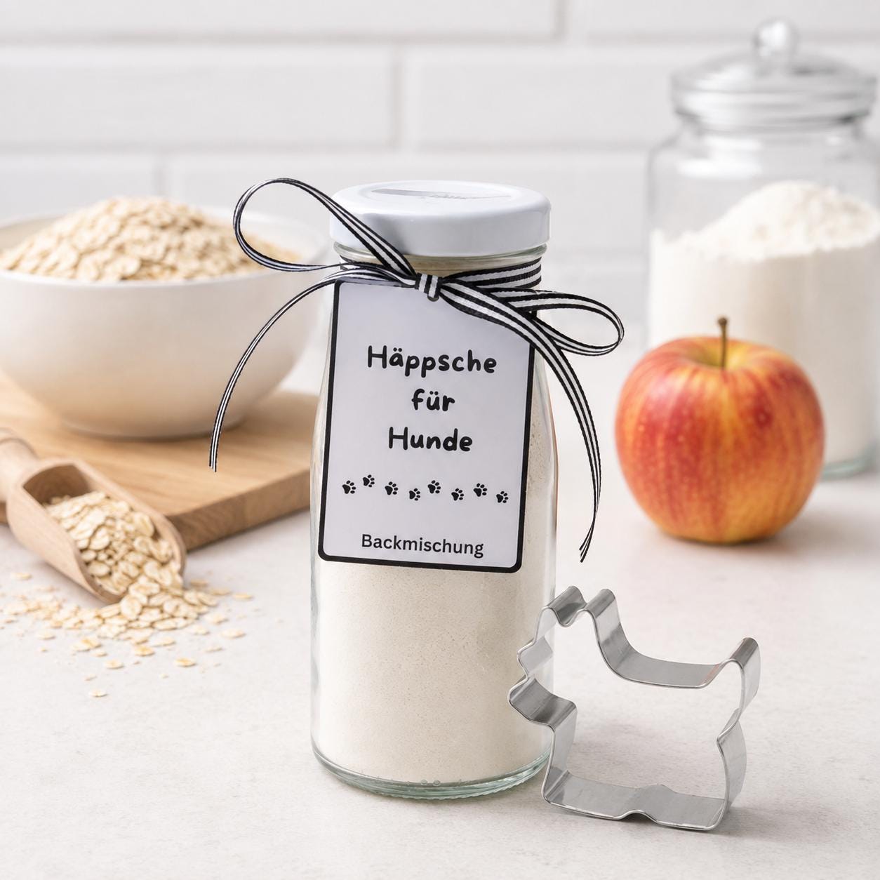 Hundekekse Backmischung mit Ausstechform als Terrier, Tiernahrung, Hundeleckerlies,Backmischung im Glas, ideal als Geschenk,