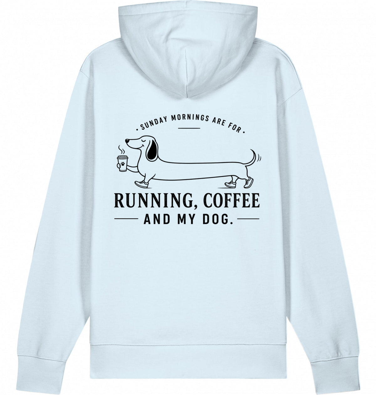 DOGS. COFFEE. RUNNING Hoodie Blue Ice – Produktansicht