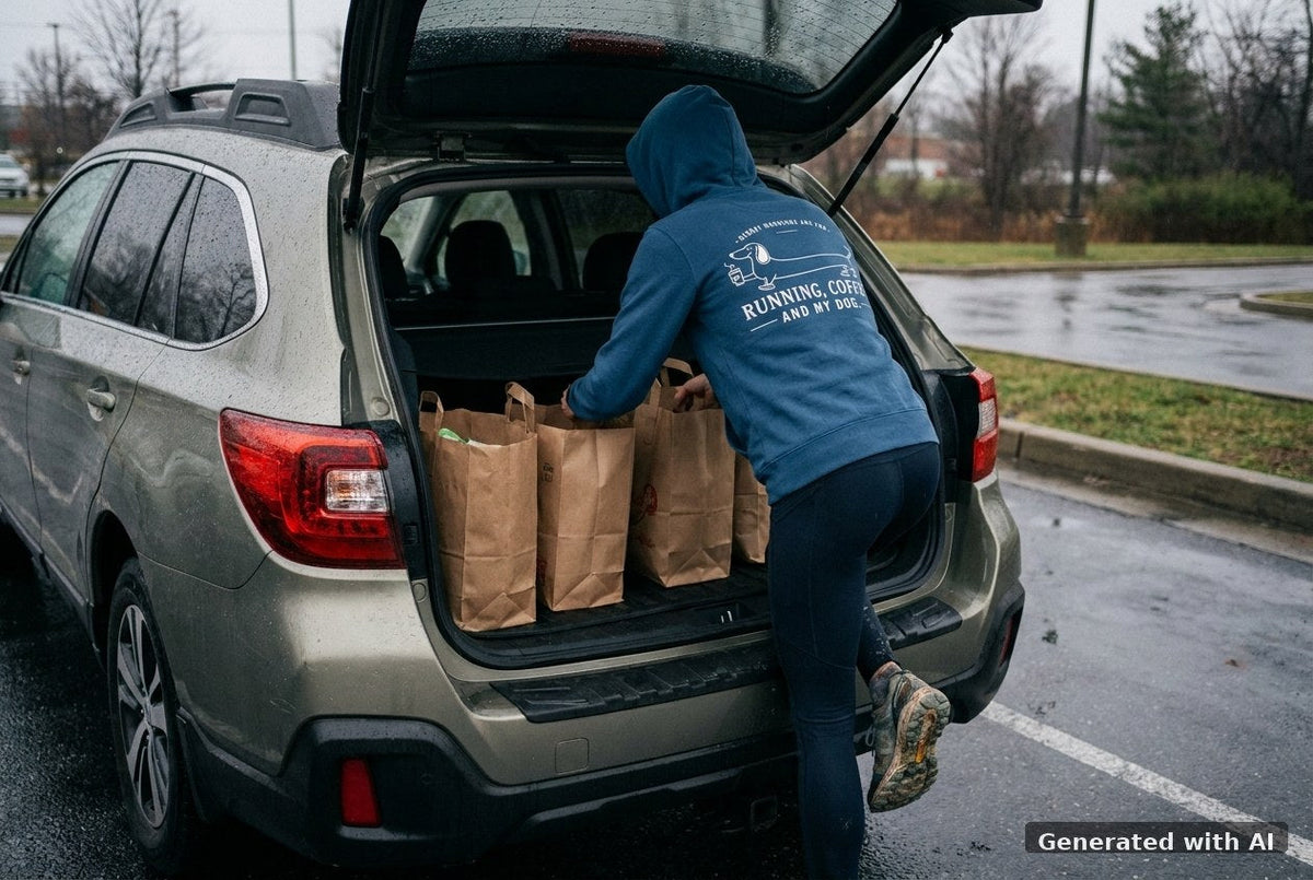 DOGS. COFFEE. RUNNING Hoodie Deep Teal – Rückseite