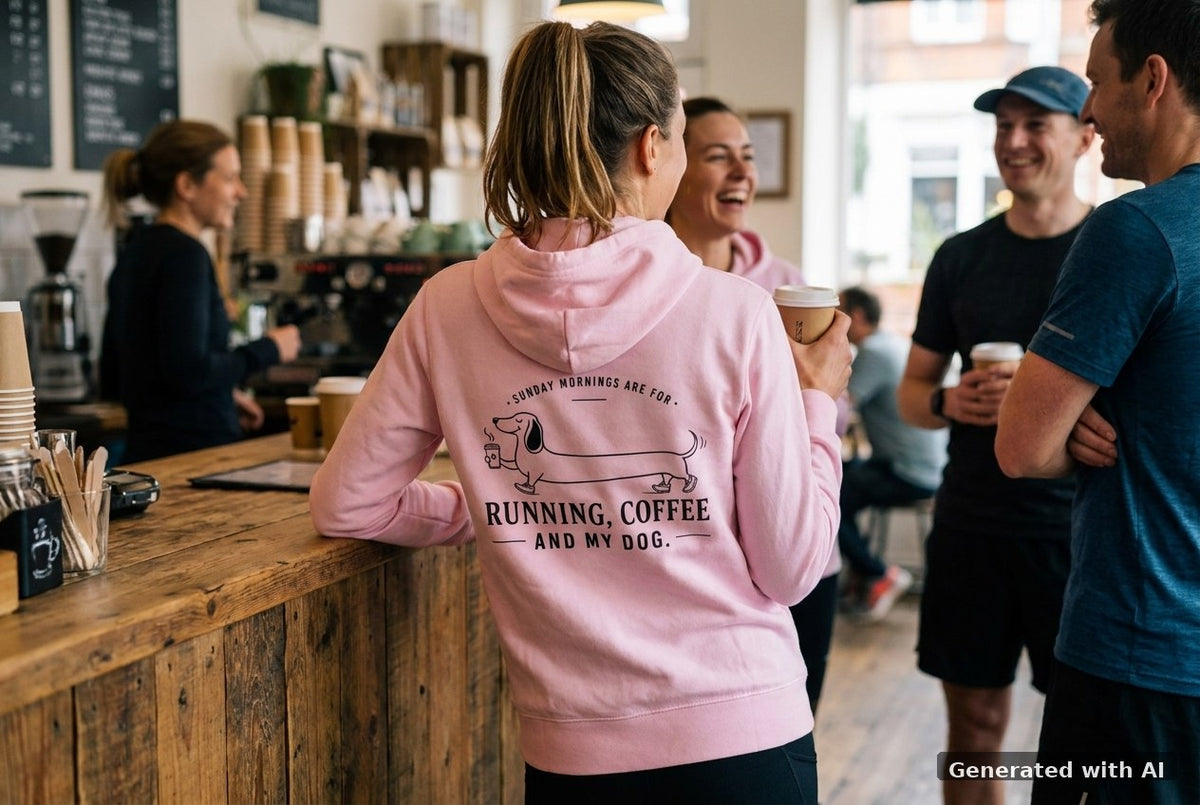 DOGS. COFFEE. RUNNING Hoodie Lilac Dream – Rückseite
