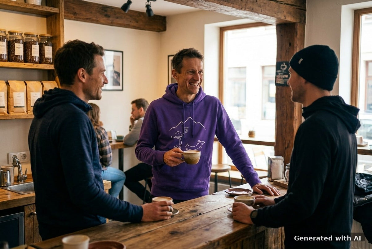 DOGS. COFFEE. RUNNING Hoodie Purple Love – Vorderseite