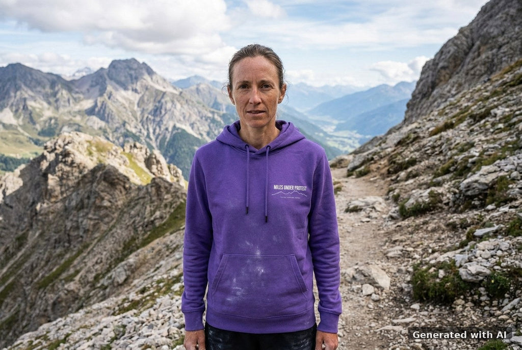 DOGS. COFFEE. RUNNING Hoodie Purple Love – Vorderseite