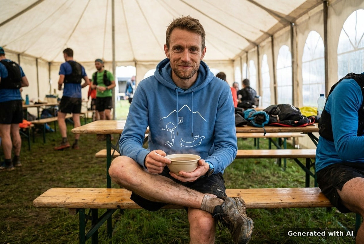 DOGS. COFFEE. RUNNING Hoodie Bright Blue – Vorderseite