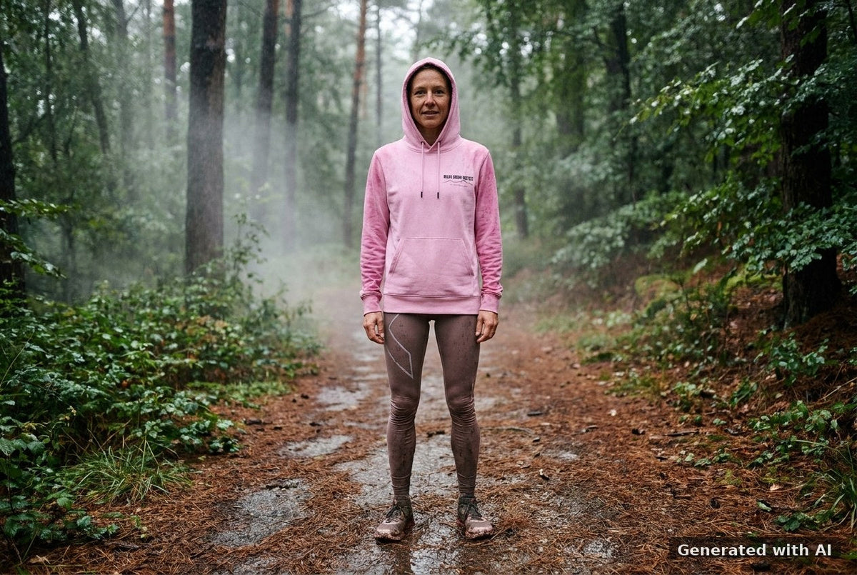 DOGS. COFFEE. RUNNING Hoodie Bubble Pink – Vorderseite